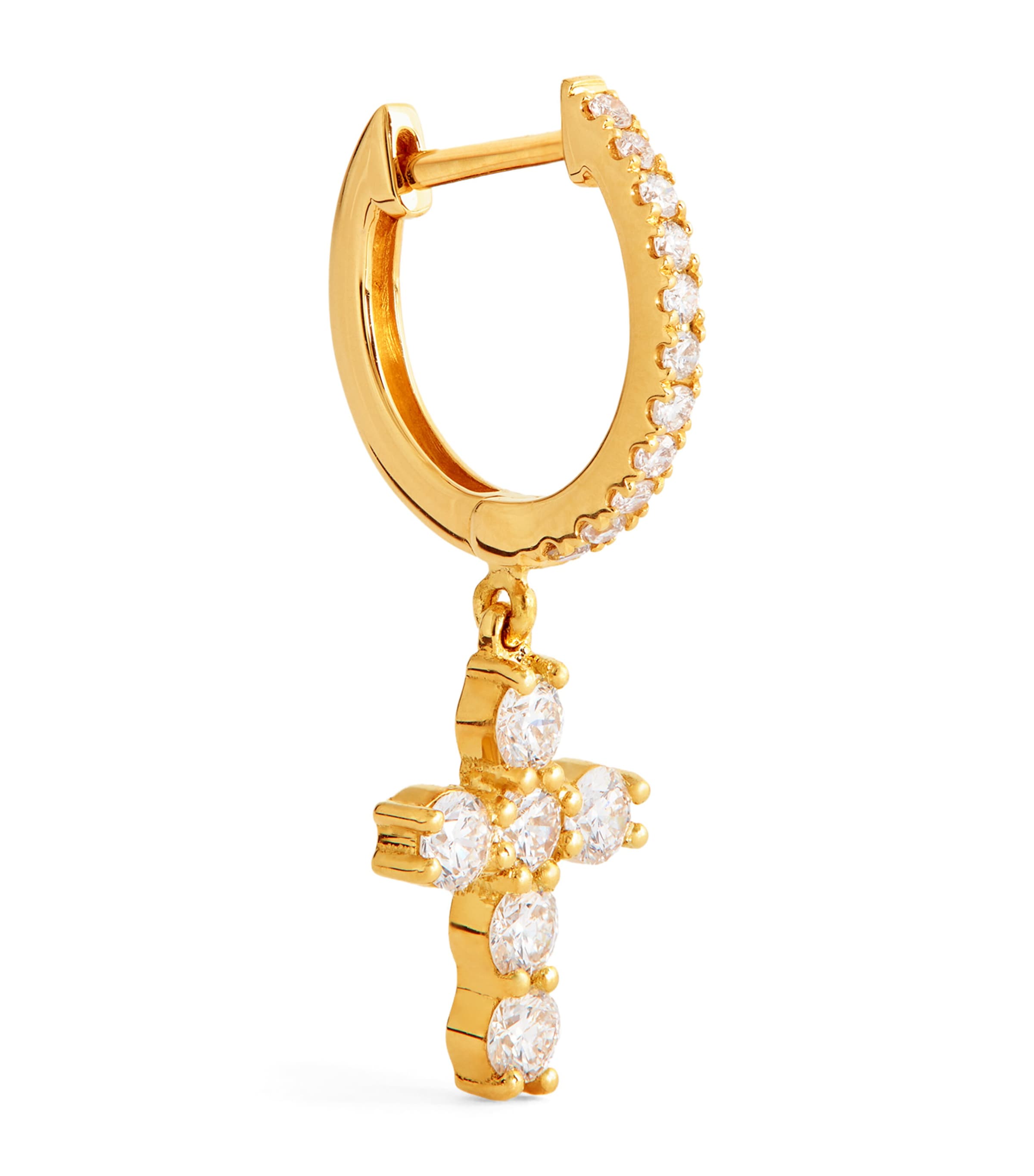 Yellow Gold and Diamond Cross Single Huggie