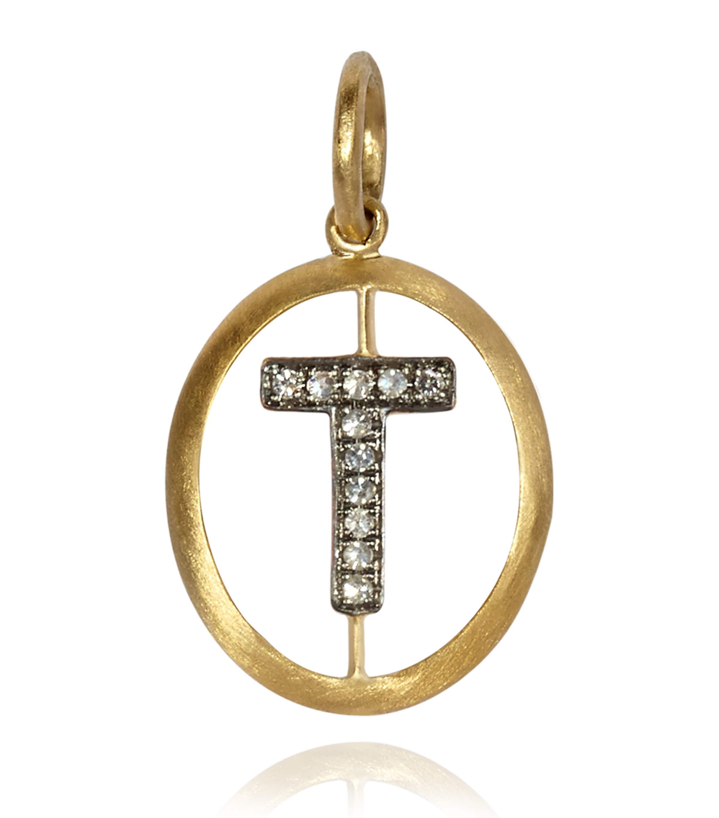 Yellow Gold and Diamond Initial T Pendant