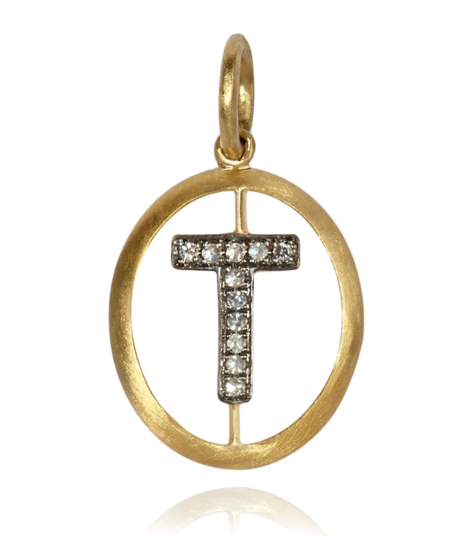 Yellow Gold and Diamond Initial T Pendant