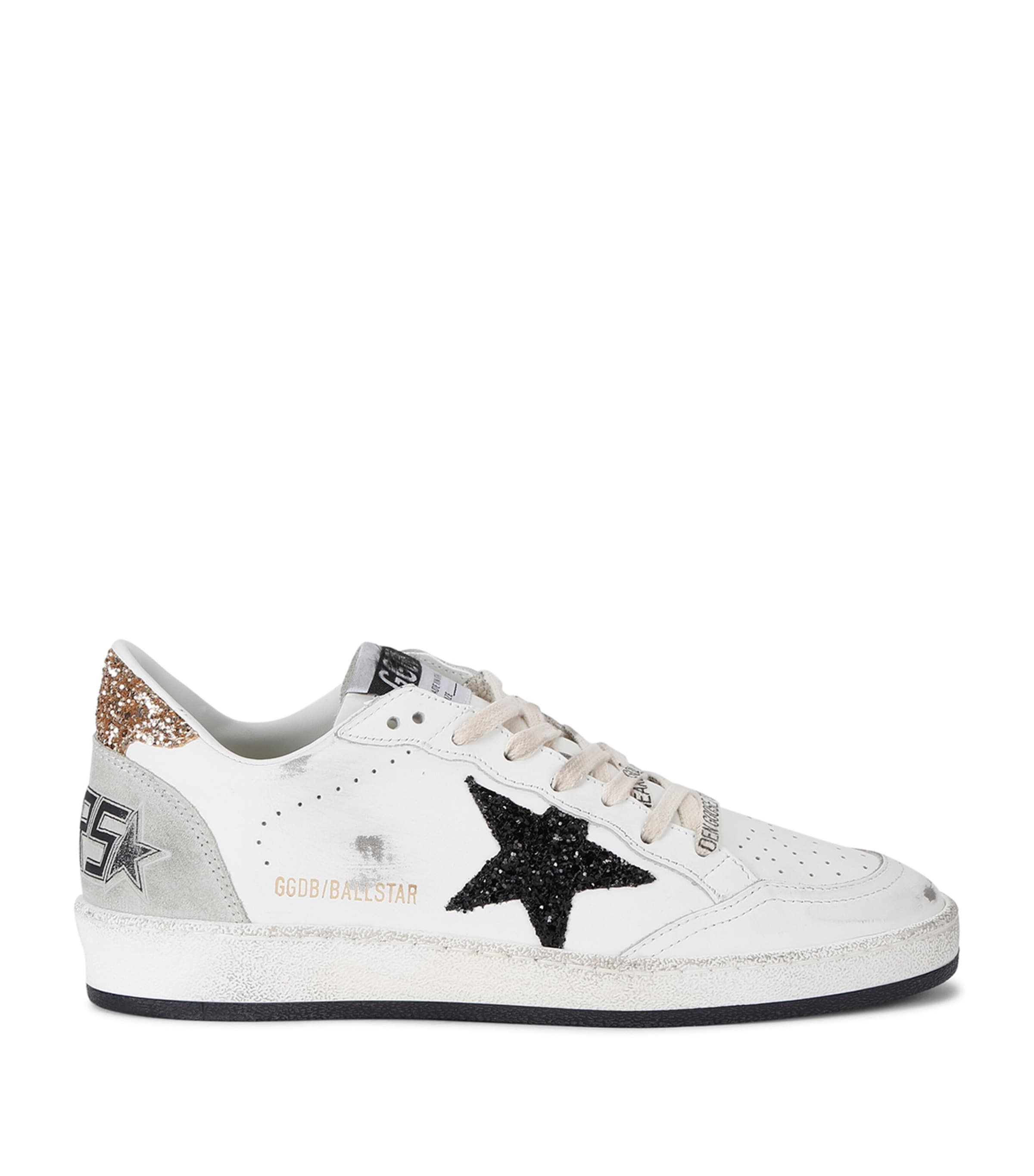 Golden Goose Leather-Glitter Ball Star Sneakers White/comb