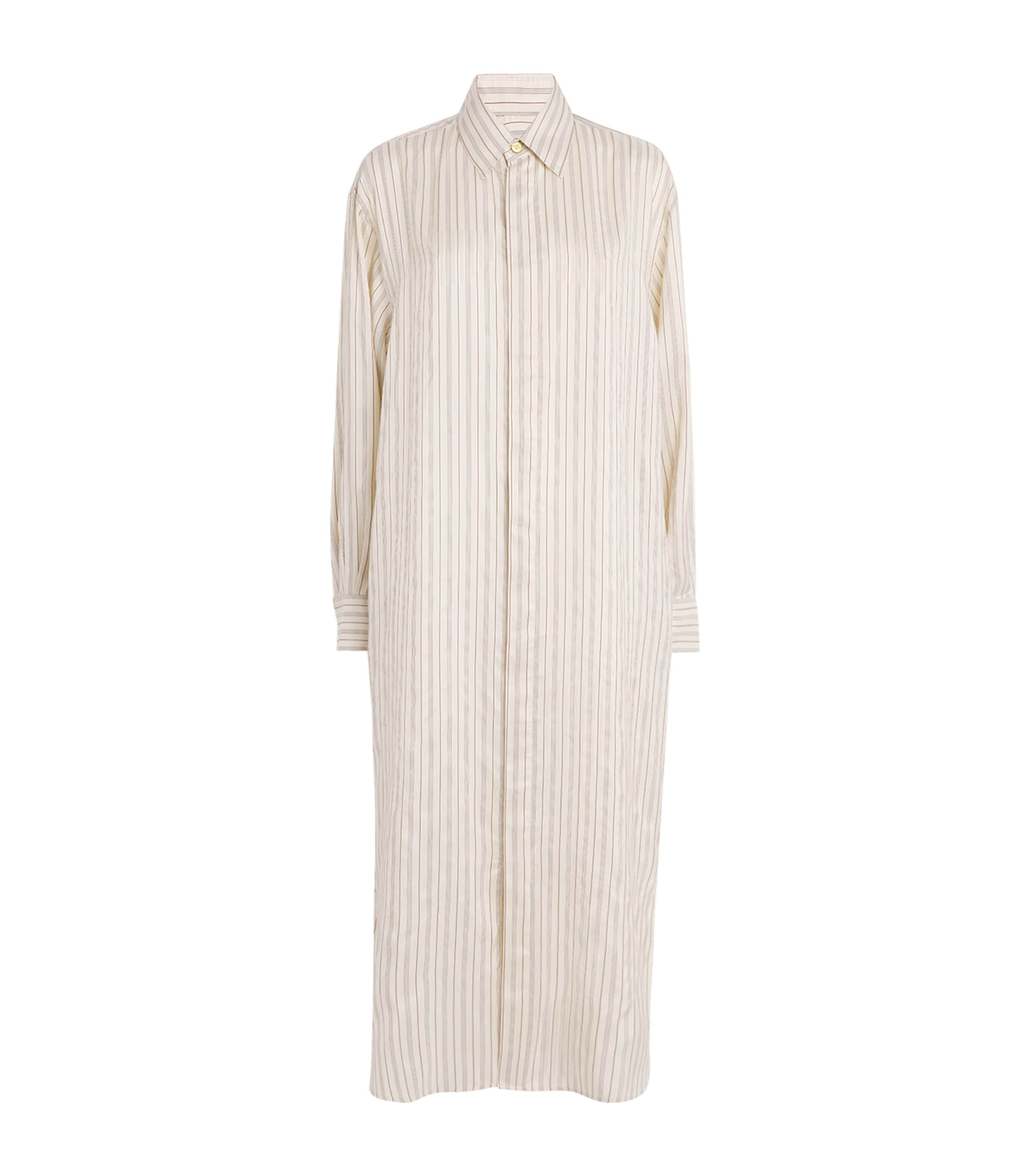 Silk Stripe Uzud Maxi Shirt Dress