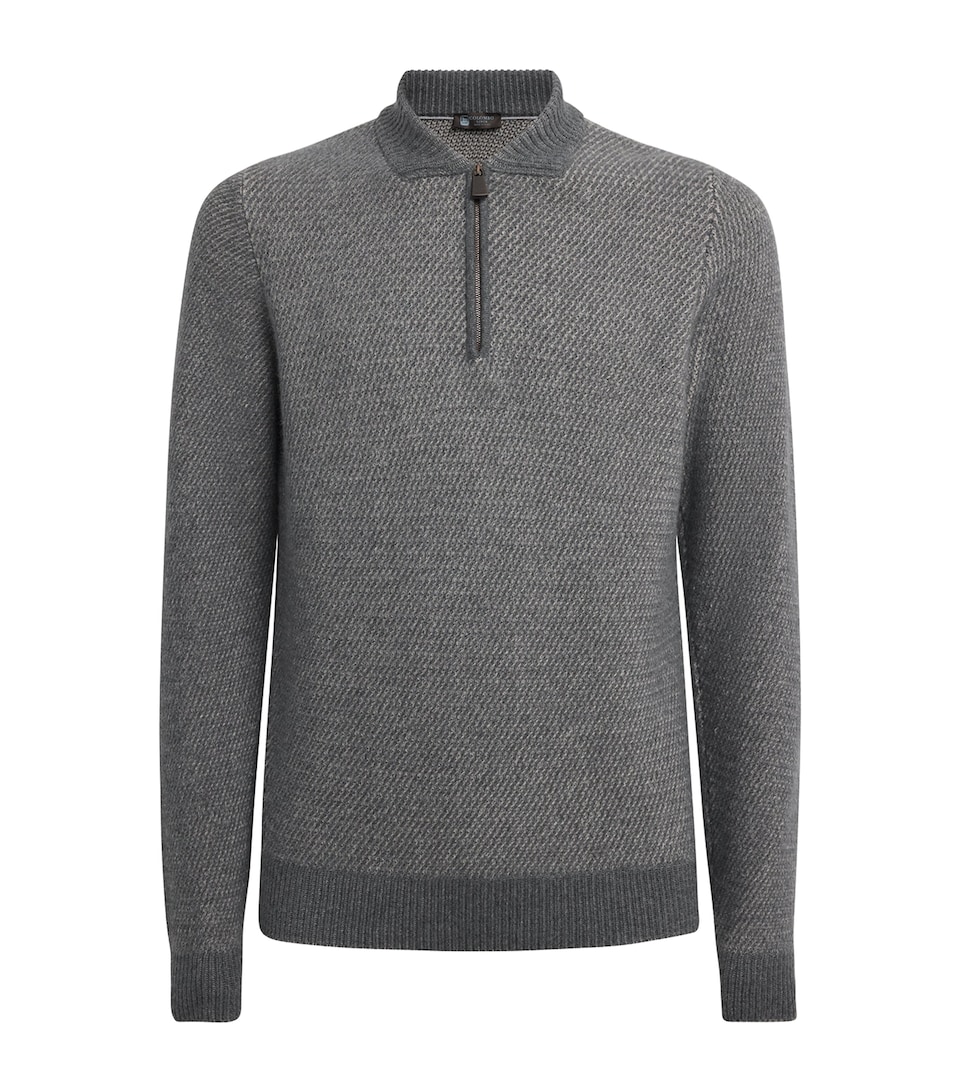 Colombo Mens Cashmere Quarter-Zip Sweater Grey/beige