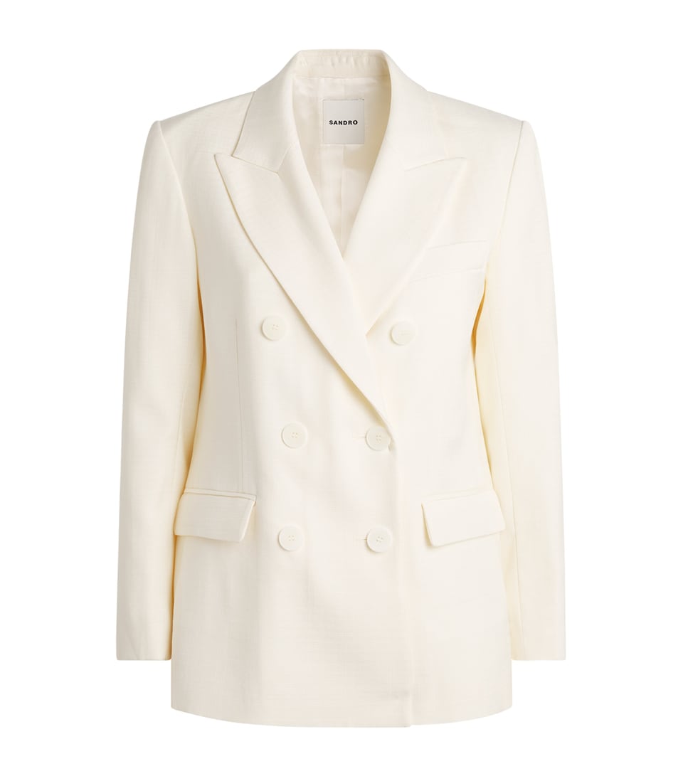 Sandro Paris Womens Double-Breasted Blazer Ecru
