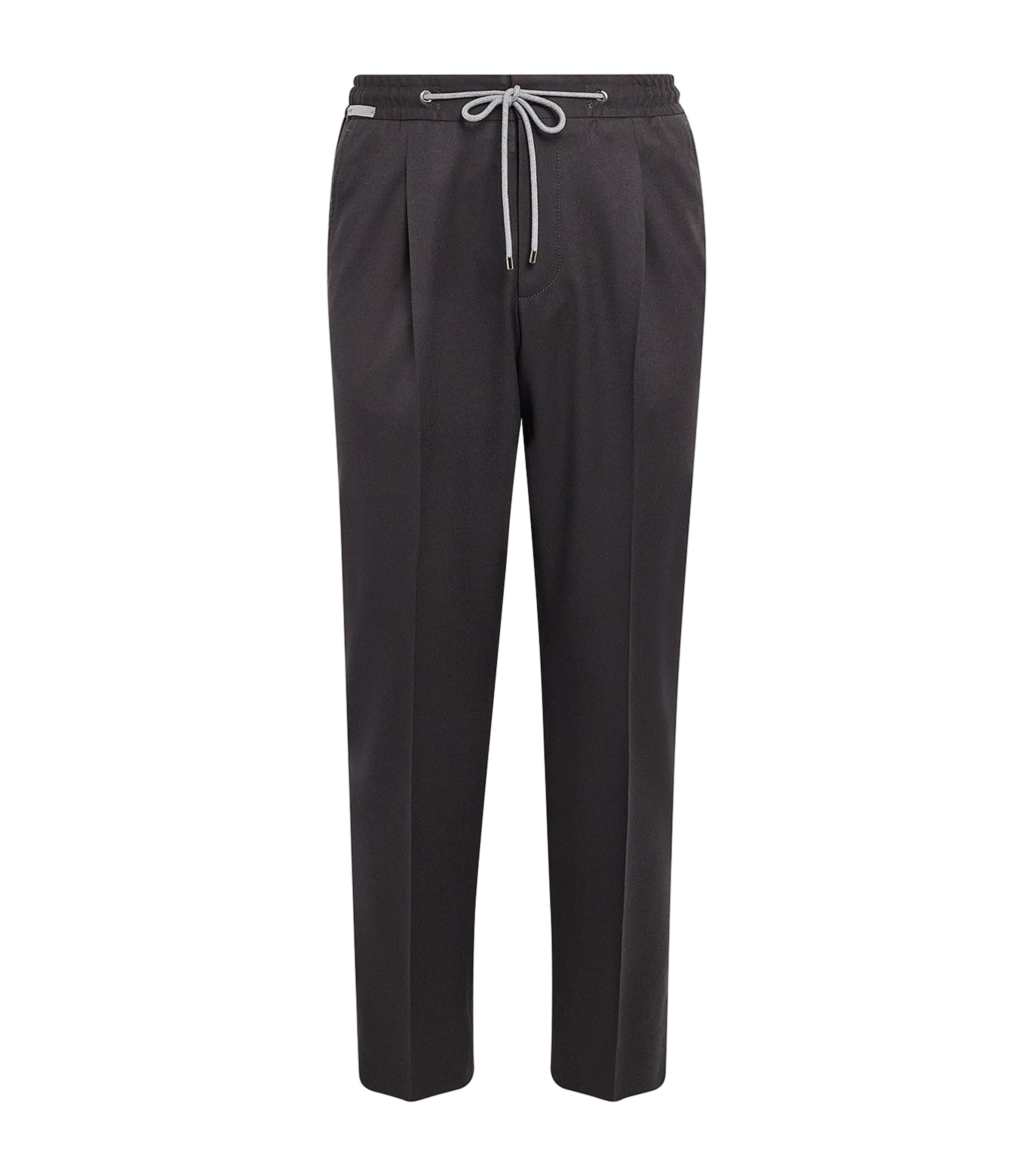 Corneliani Mens Virgin Wool Drawstring Trousers Dark Brown