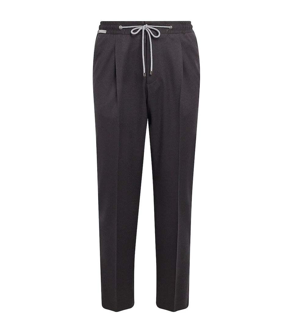 Corneliani Mens Virgin Wool Drawstring Trousers Dark Brown