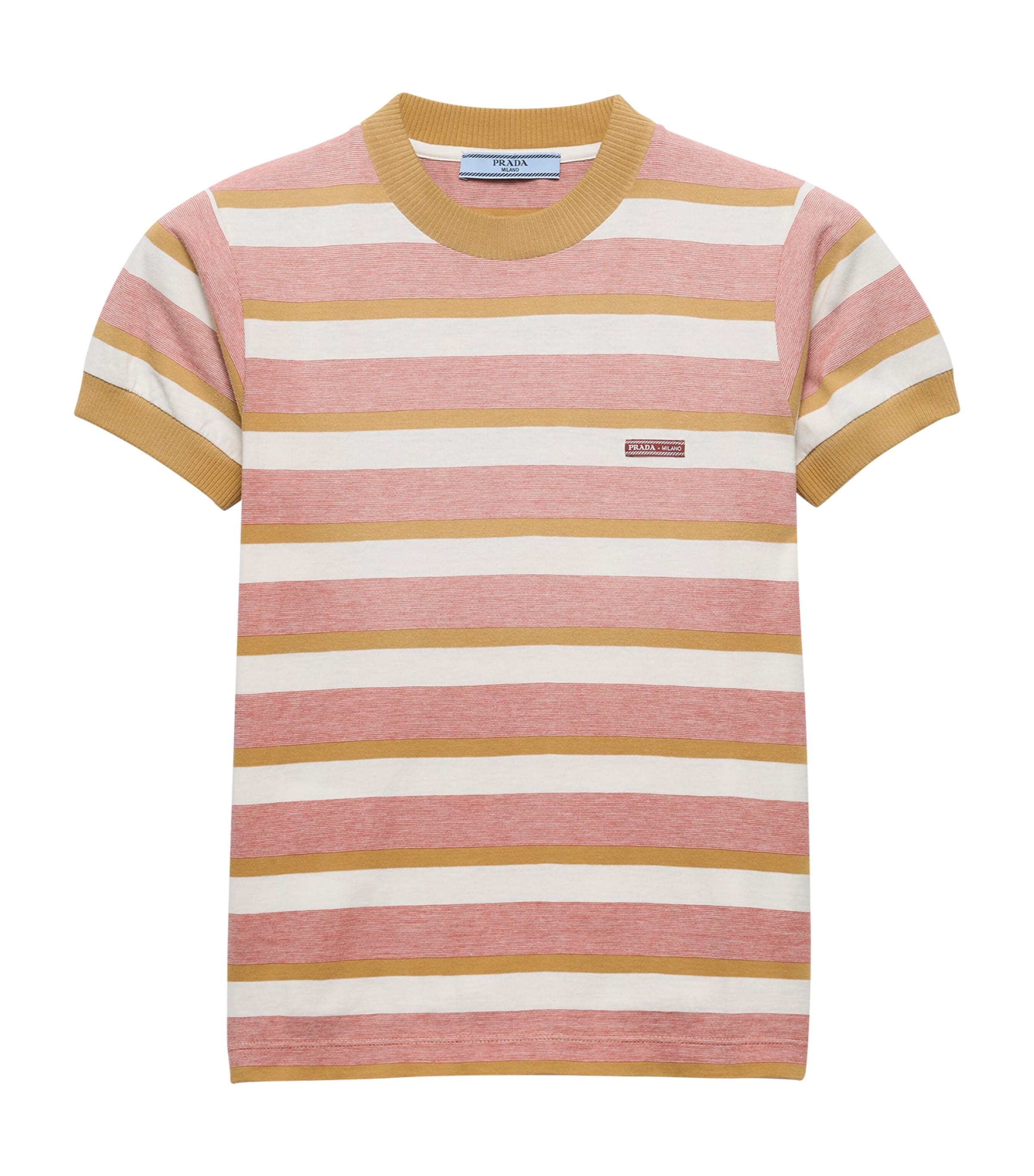 Prada Womens Cotton Bayadere Stripe T-Shirt Orange