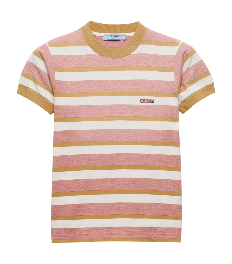 Prada Womens Cotton Bayadere Stripe T-Shirt Orange