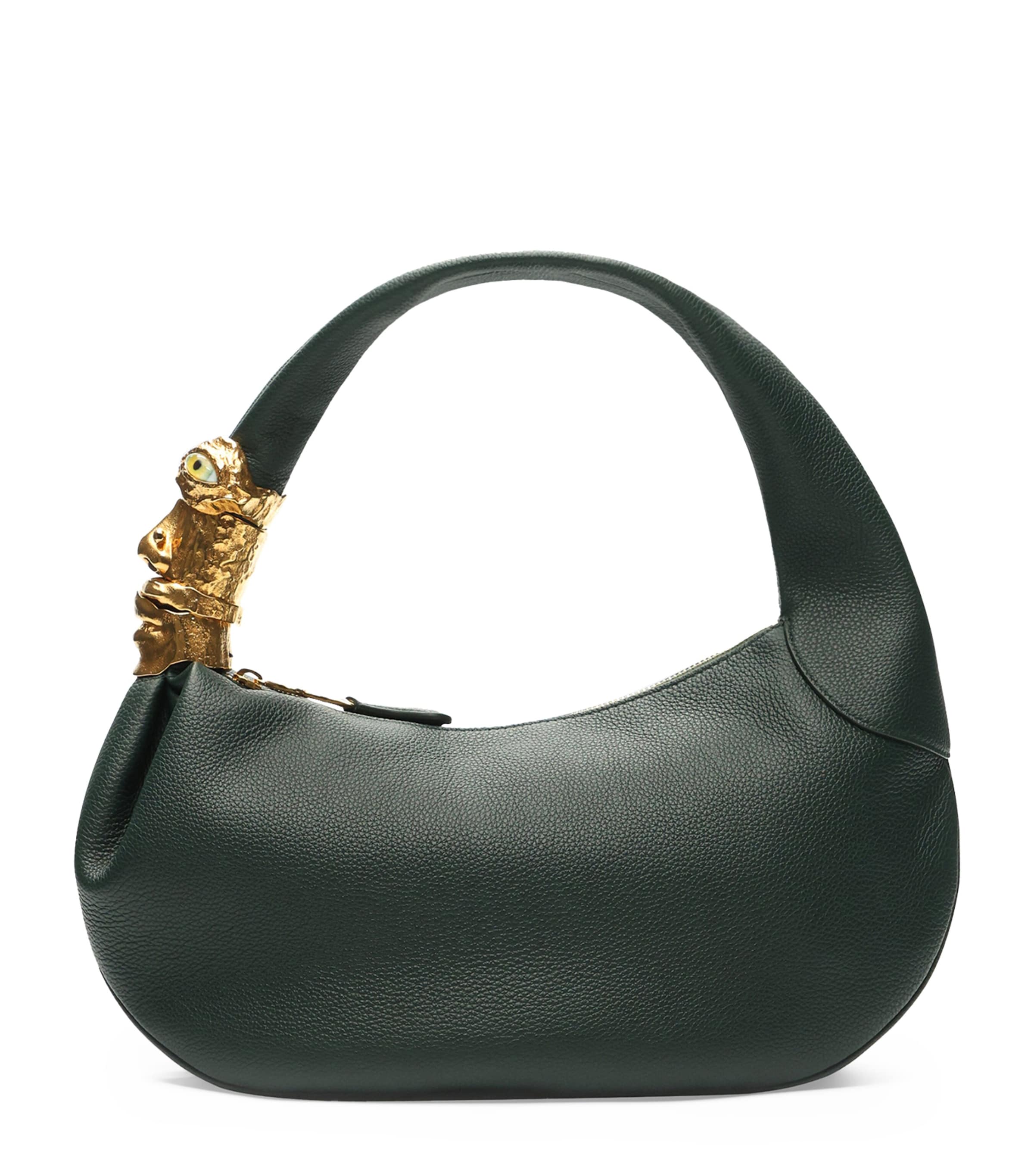 Schiaparelli Leather Soufflé Baguette Shoulder Bag Dark Green