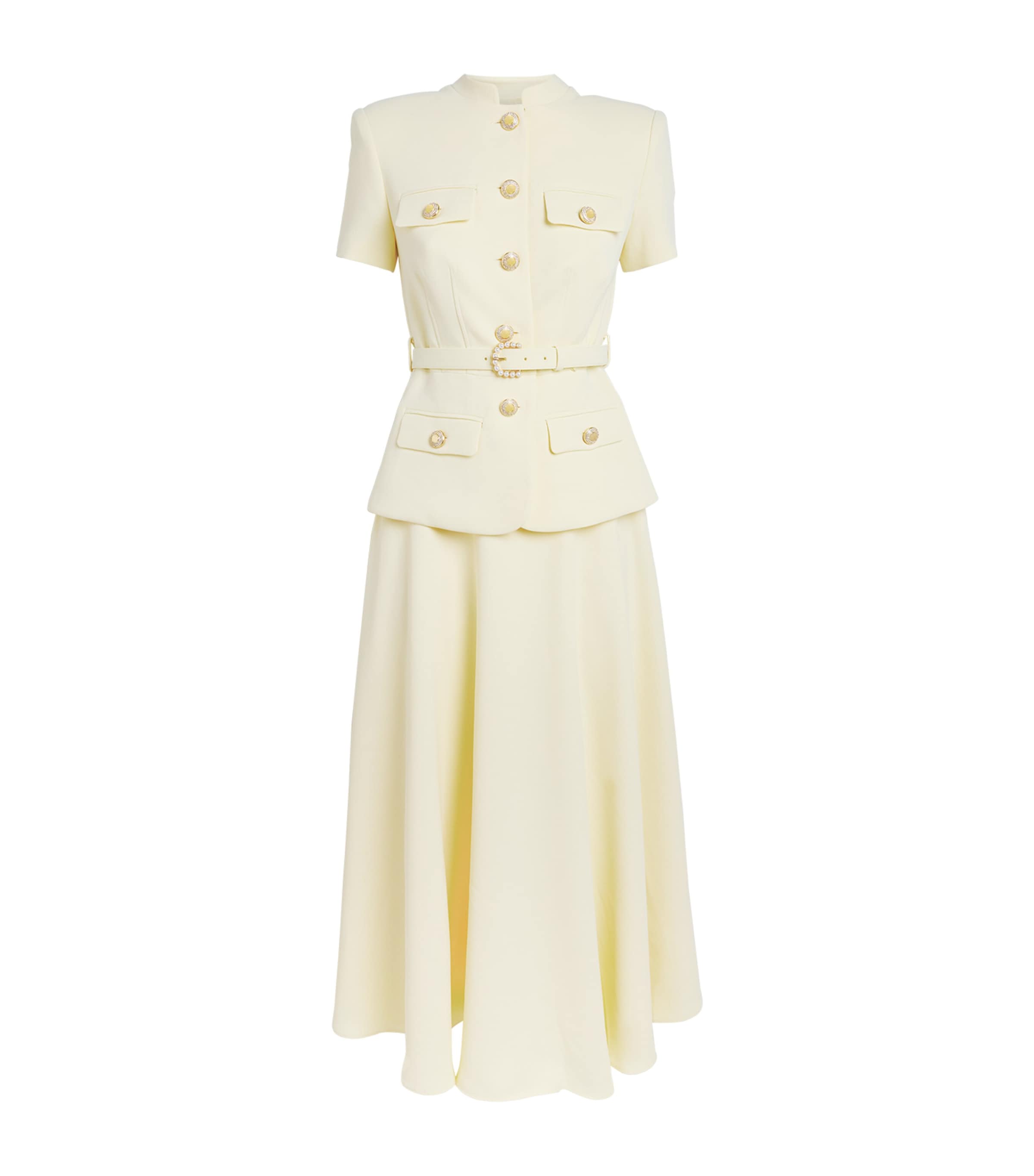 Self-Portrait Womens Crepe Peplum Midi Dress Yellow