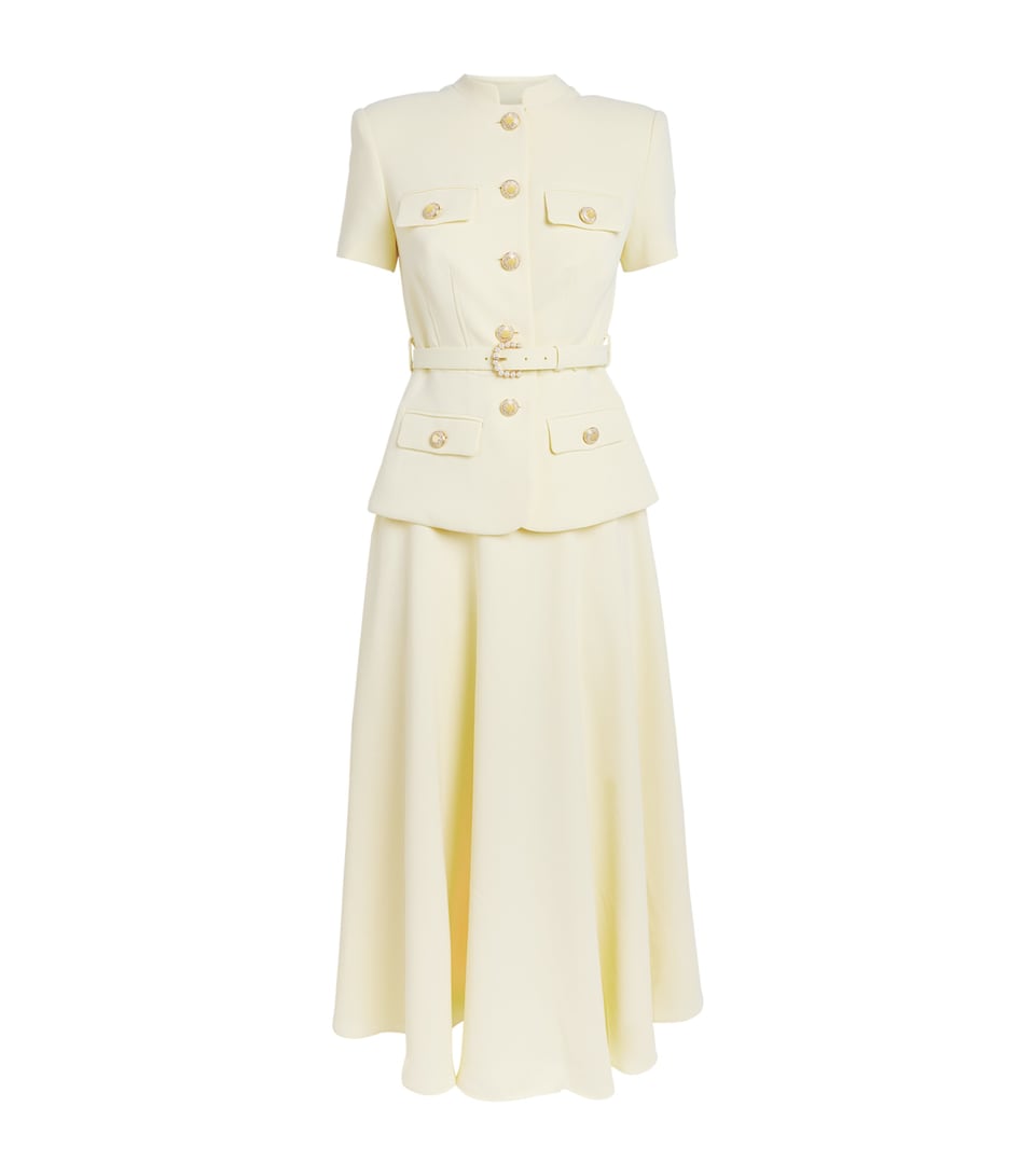 Self-Portrait Womens Crepe Peplum Midi Dress Yellow