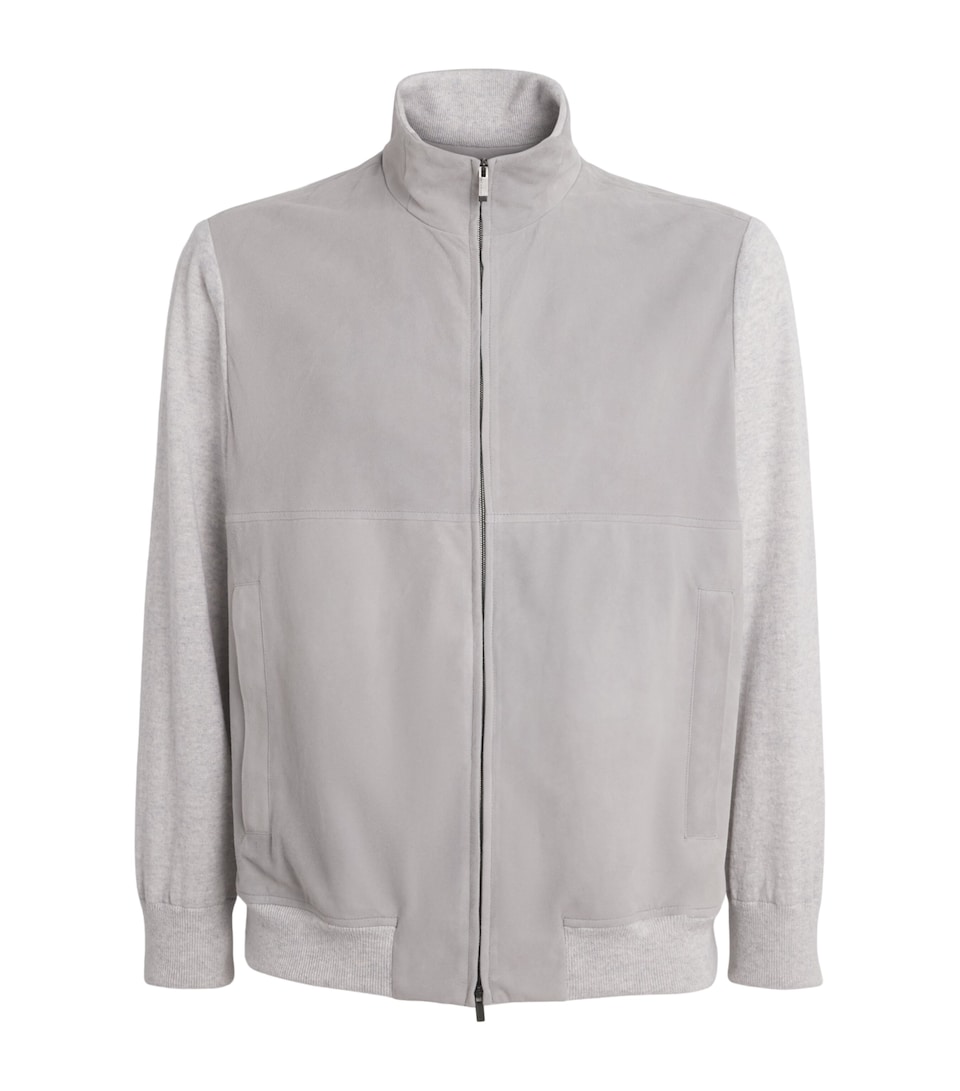 Paul & Shark Mens Aqua Suede Bomber Jacket Light Grey