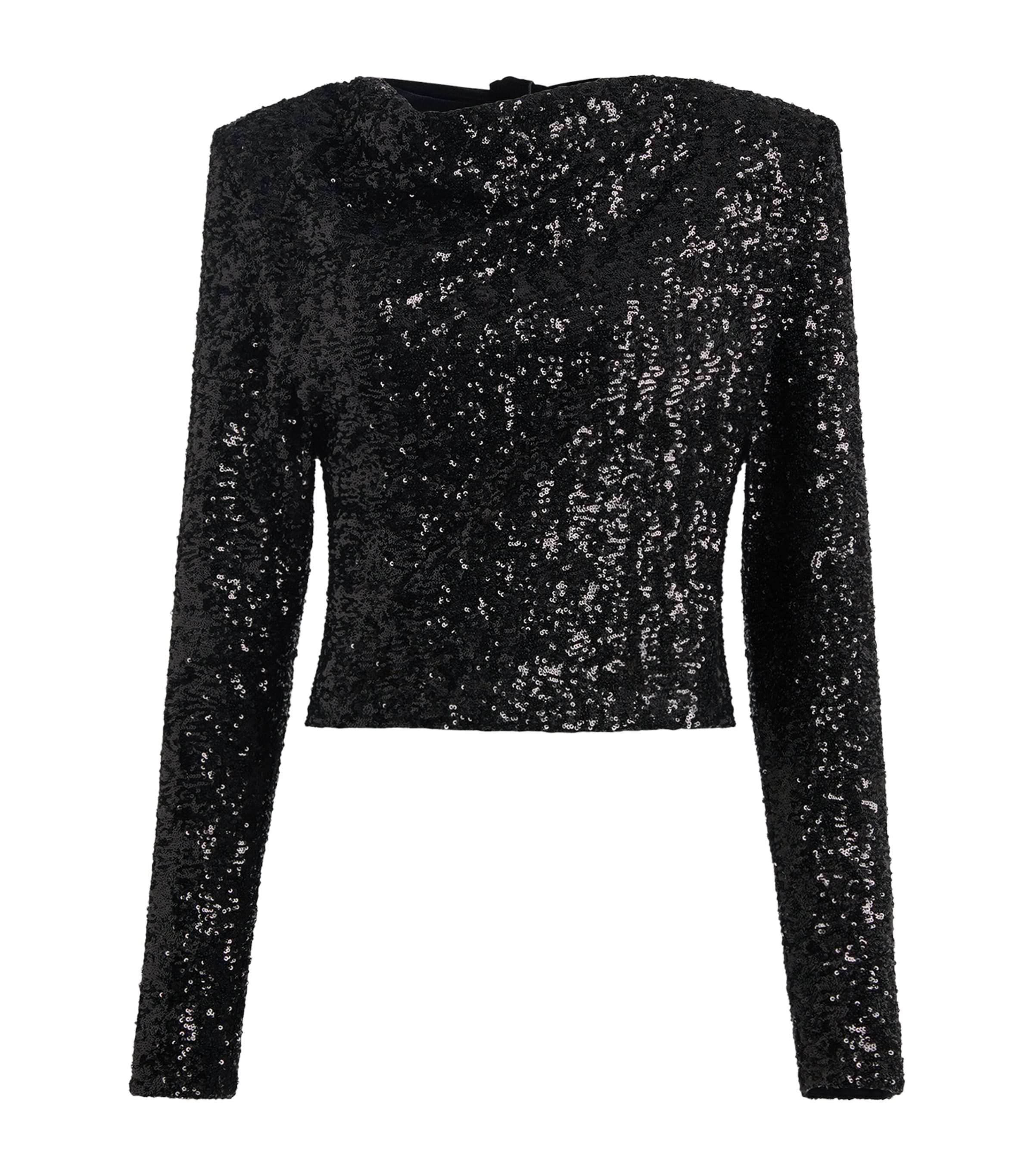 Balmain Womens Sequinned Long-Sleeve Blouse Ead Noir/or