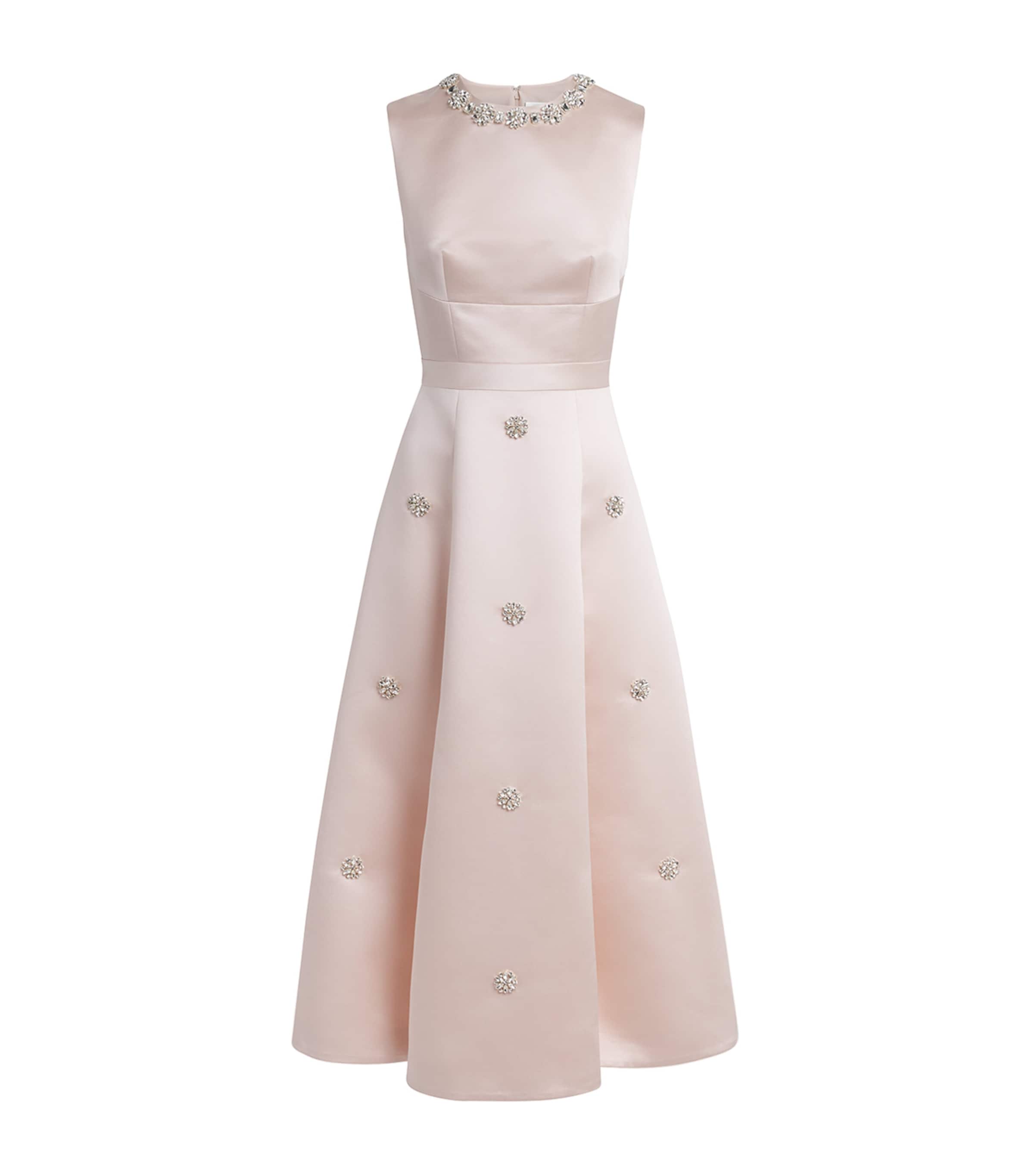 Huishan Zhang Womens Satin Embellished Sol Midi Dress Shell