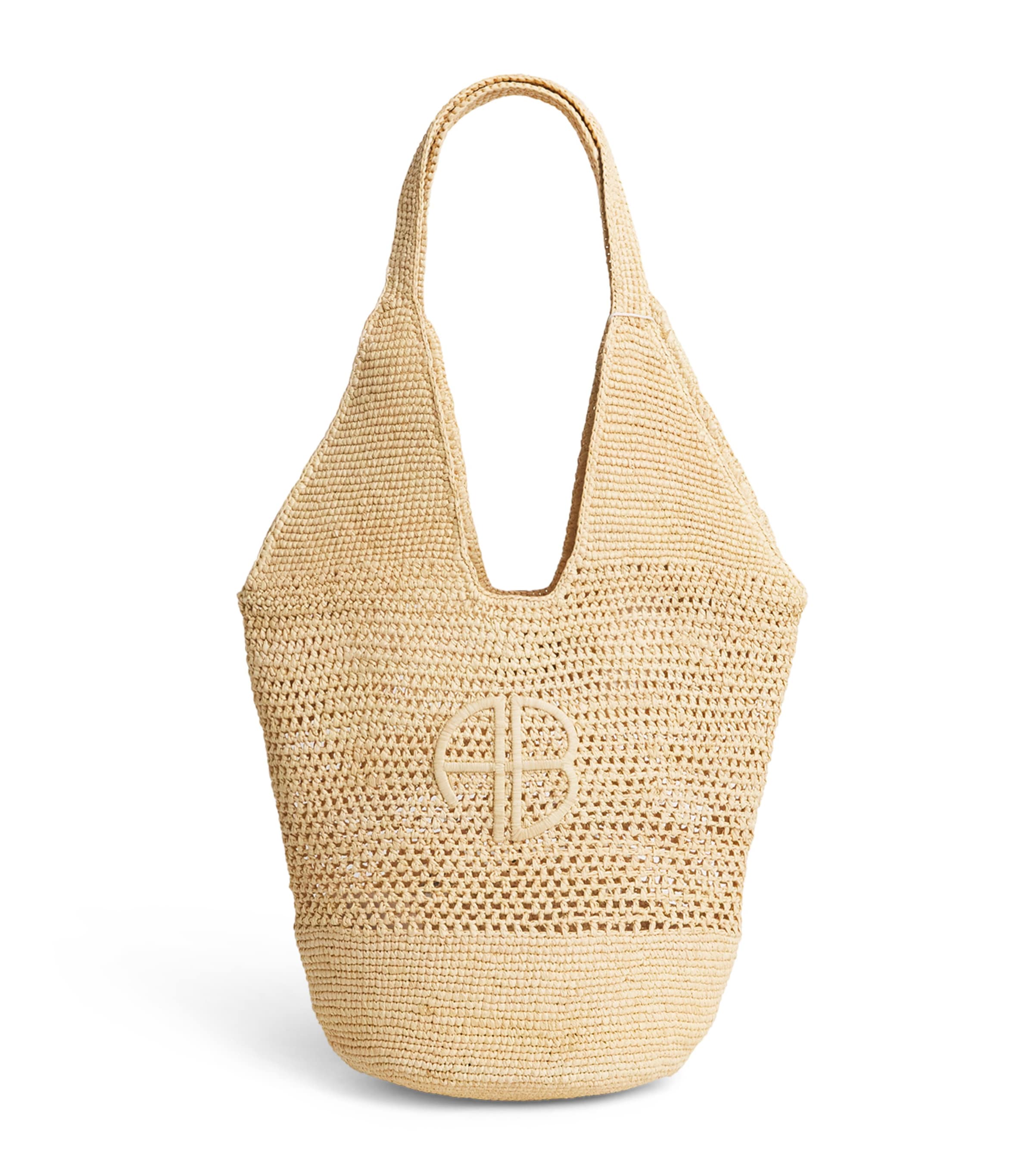 ANINE BING Raffia Logo Leah Shopper Bag Beige