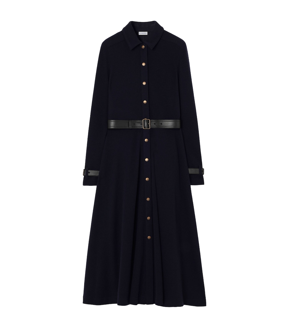 Burberry Womens Wool MIdi Shirt Dress Navy