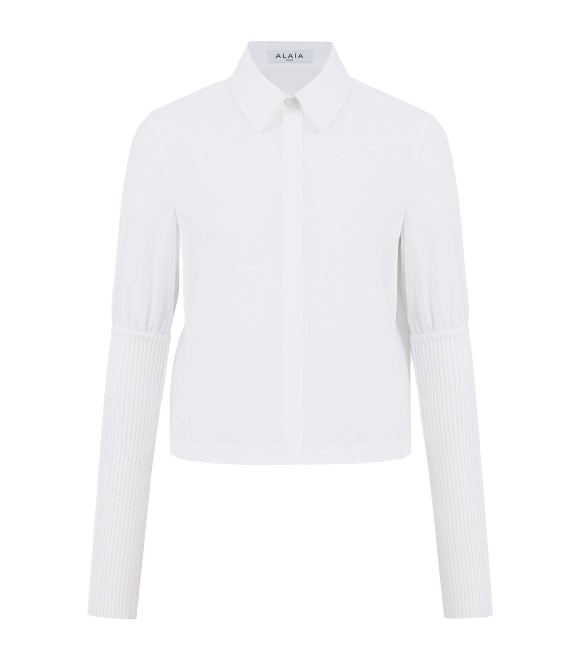 Alaïa Womens Cotton Poplin Ribbed-Sleeve Shirt White