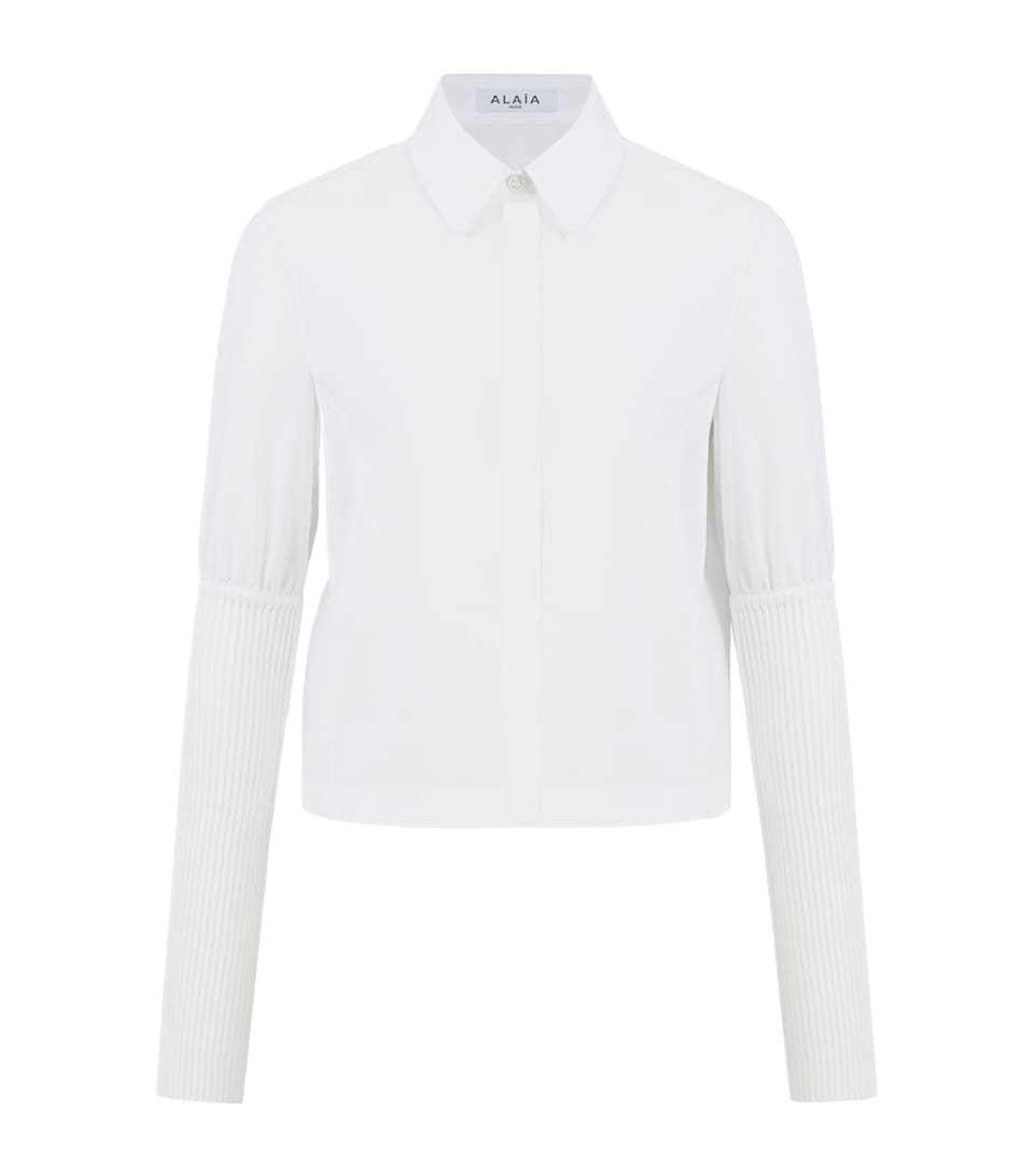 Alaïa Womens Cotton Poplin Ribbed-Sleeve Shirt White