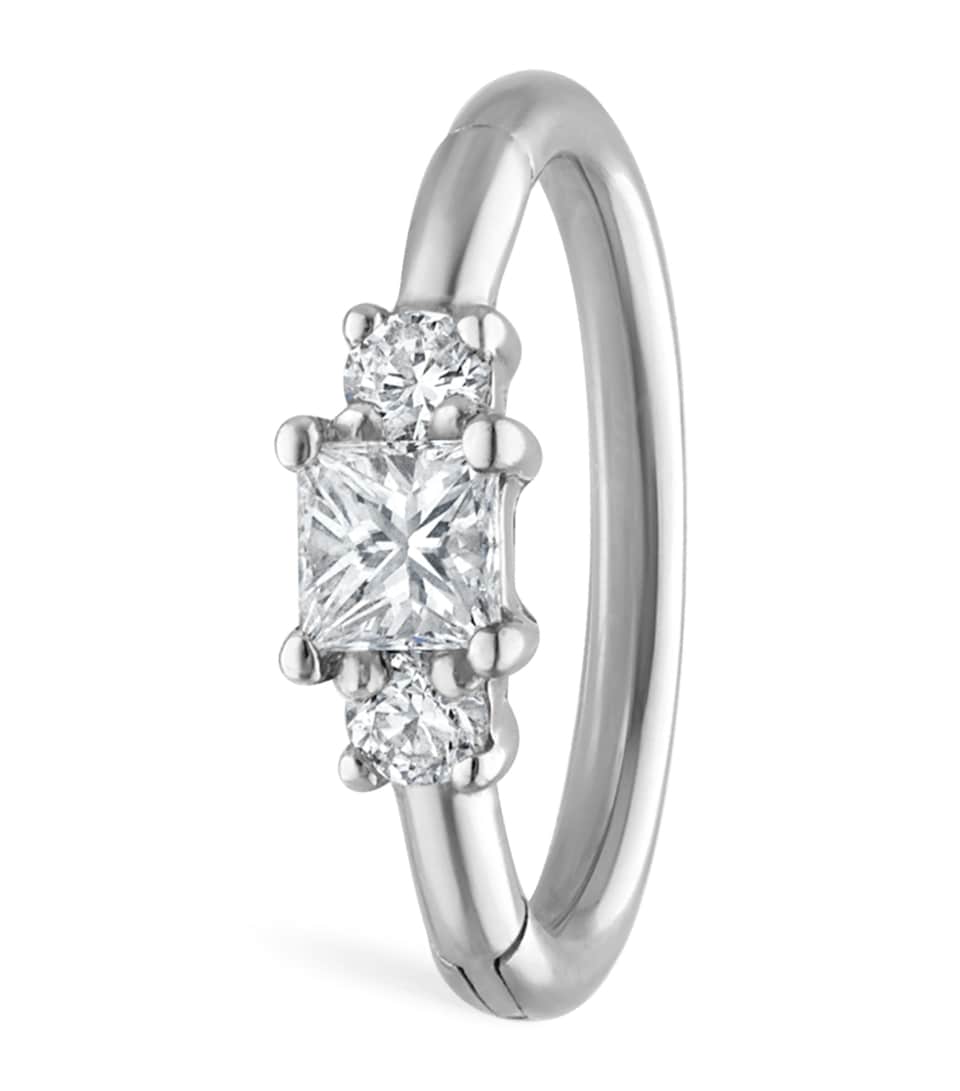Maria Tash Diamond Princess Single Hoop Earring (8mm) White Gold