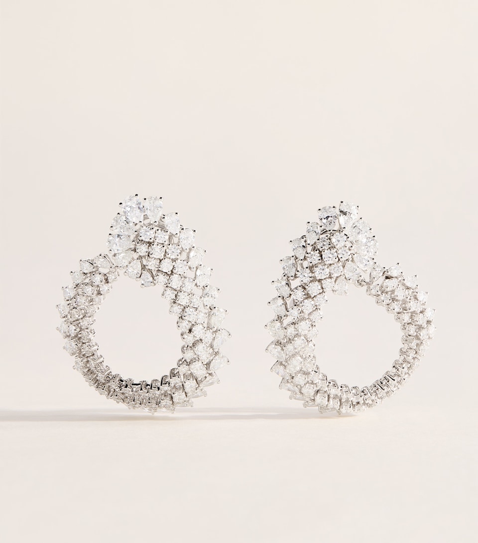 Yeprem White Gold and Diamond Y-Conic Hoop Earrings White Gold