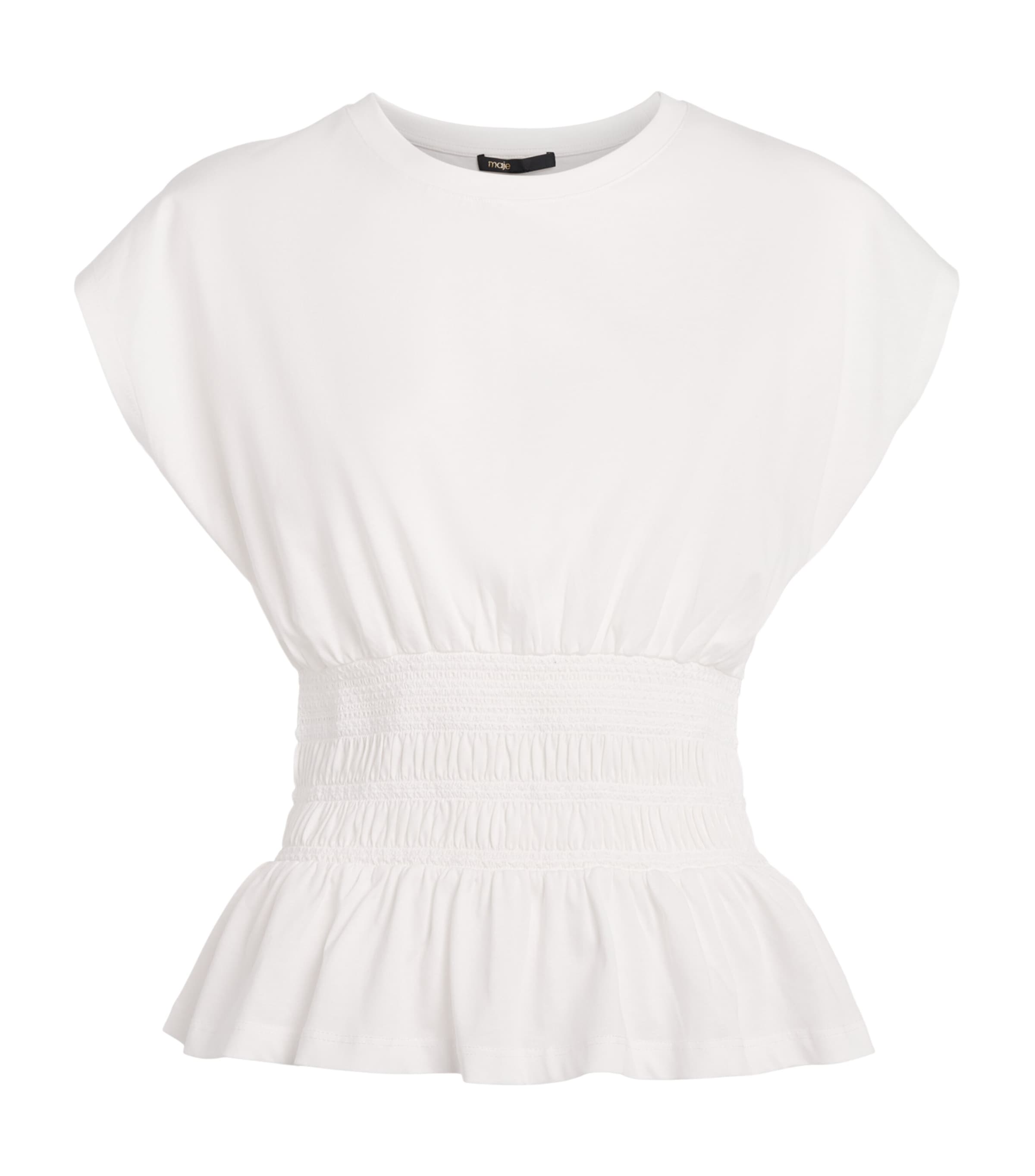Maje Womens Cotton Shirred T-Shirt White