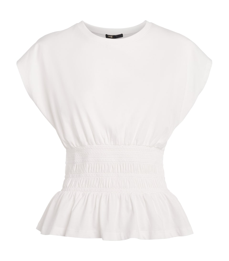 Maje Womens Cotton Shirred T-Shirt White