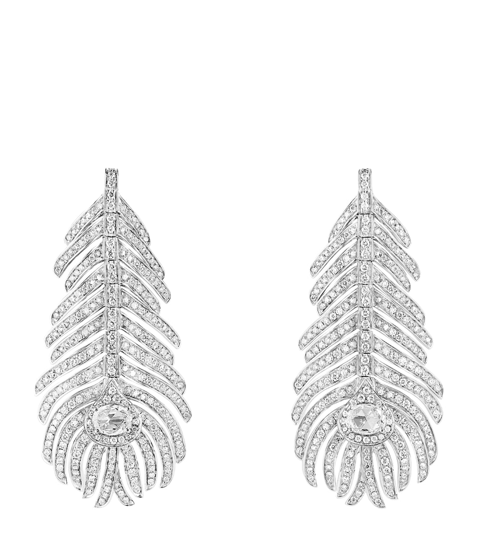 Medium White Gold and Diamond Plume de Paon Earrings