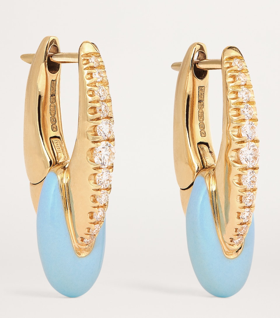 Yellow Gold, Diamond and Enamel Ada Huggie Hoop Earrings