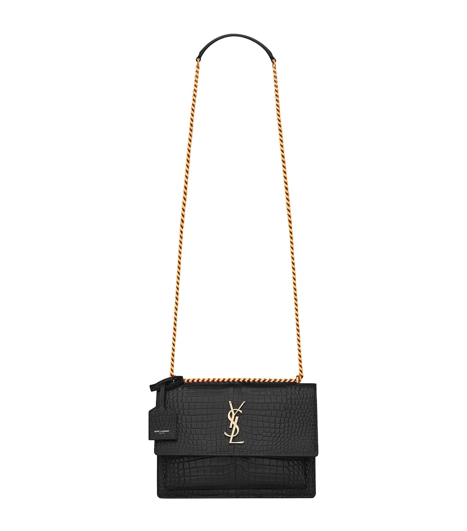 Saint Laurent Medium Sunset Croc-Embossed Shoulder Bag