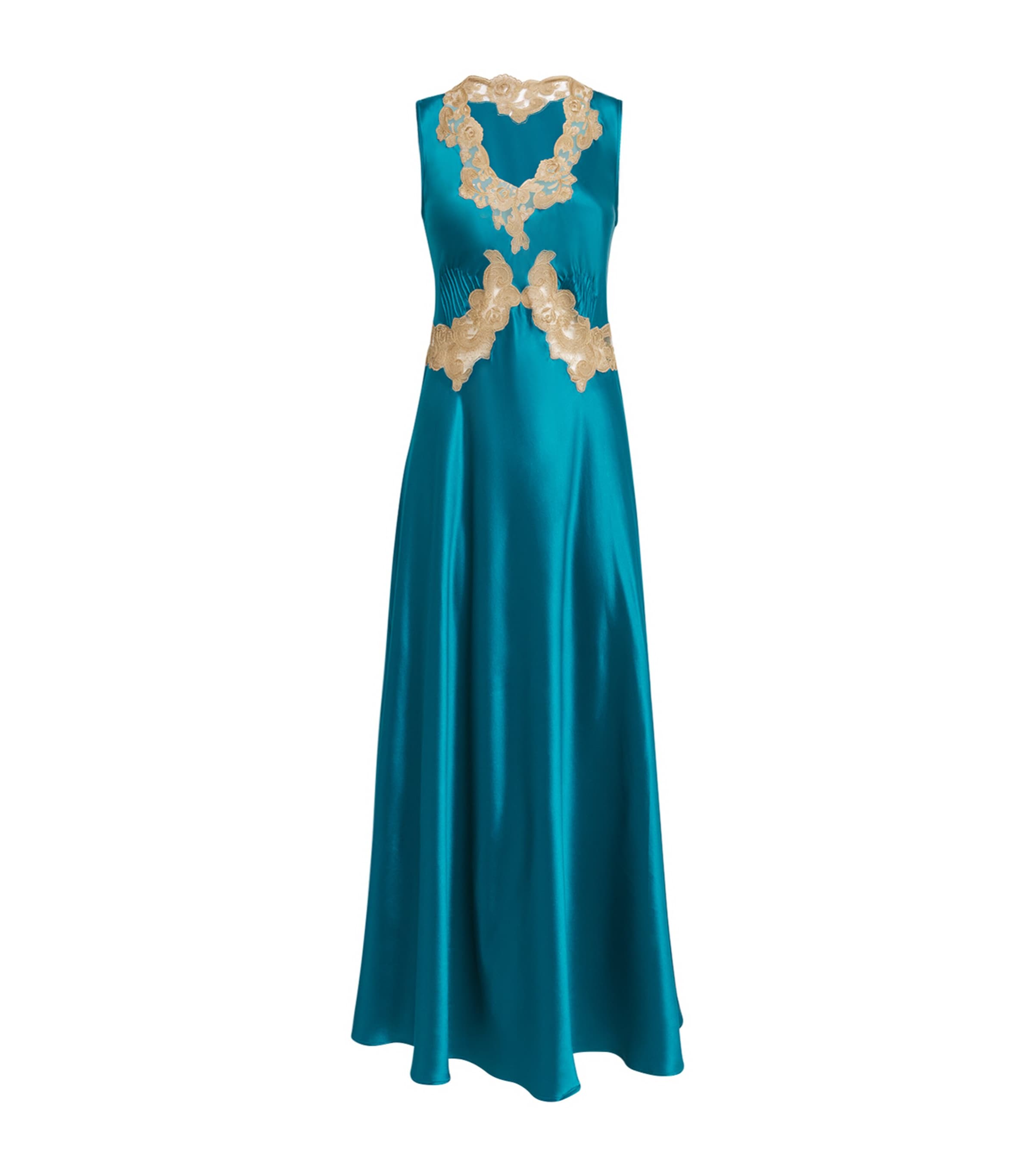 Loretta Caponi Womens Silk Lace Solas Slip Dress Regio Pavone