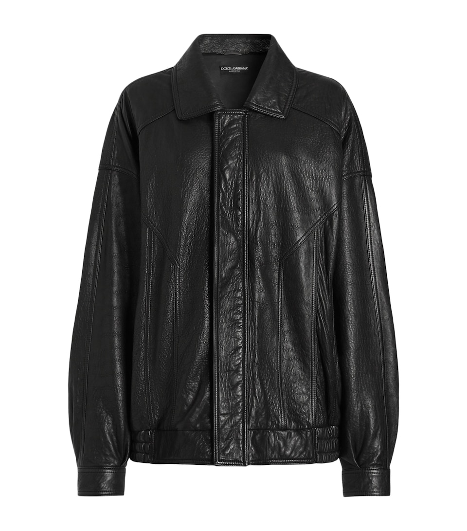Dolce&Gabbana Womens Oversized Leather Jacket Blac