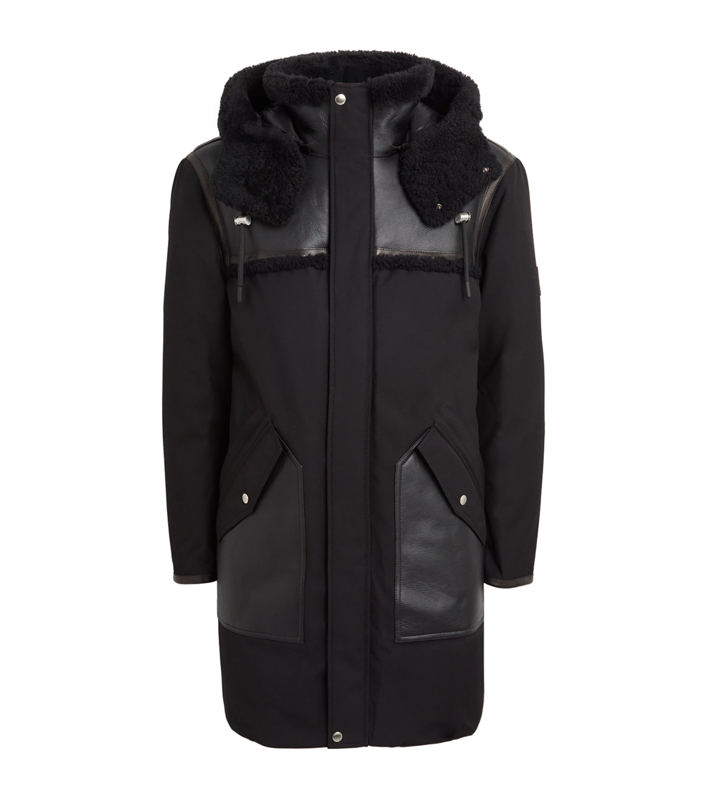 Mackage Mens Shearling-Trim Down Bear Coat Black Black