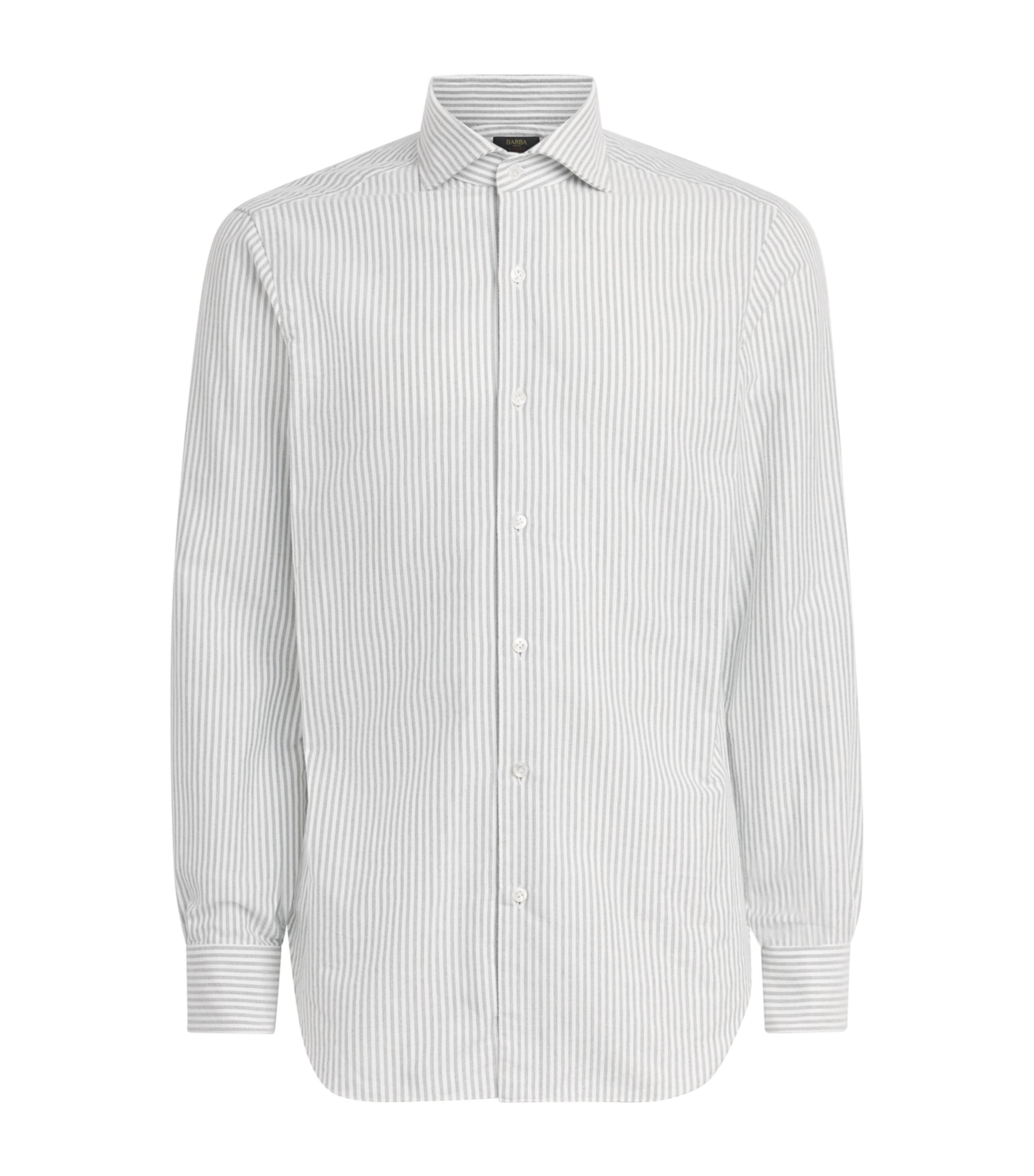 Barba Napoli Mens Washed Cotton Stripe Shirt Green
