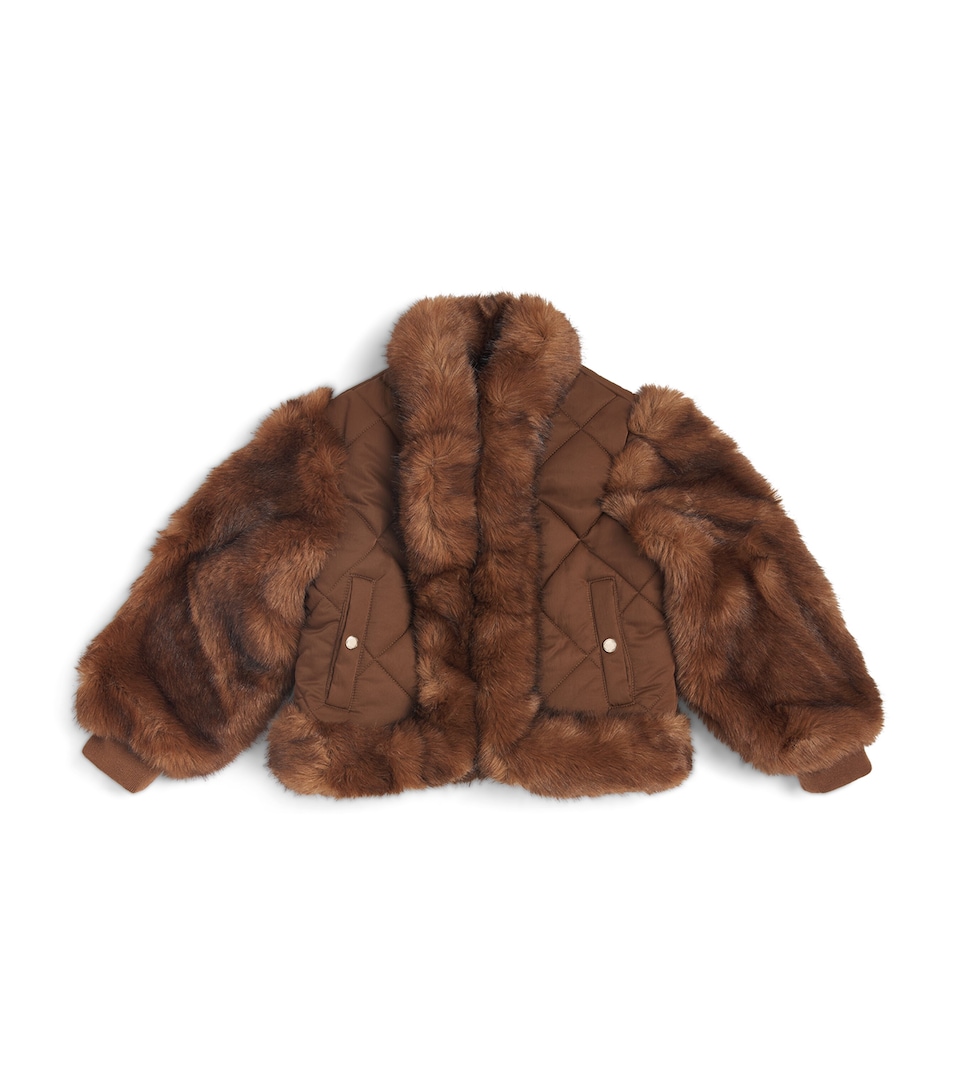 Chloé Kids Faux Fur-Trim Jacket (4-14 Years) Roasted Coffee