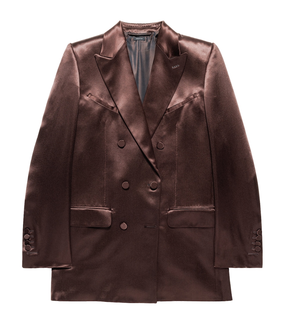 TOM FORD Womens Silk Satin Double-Breasted Blazer Ear