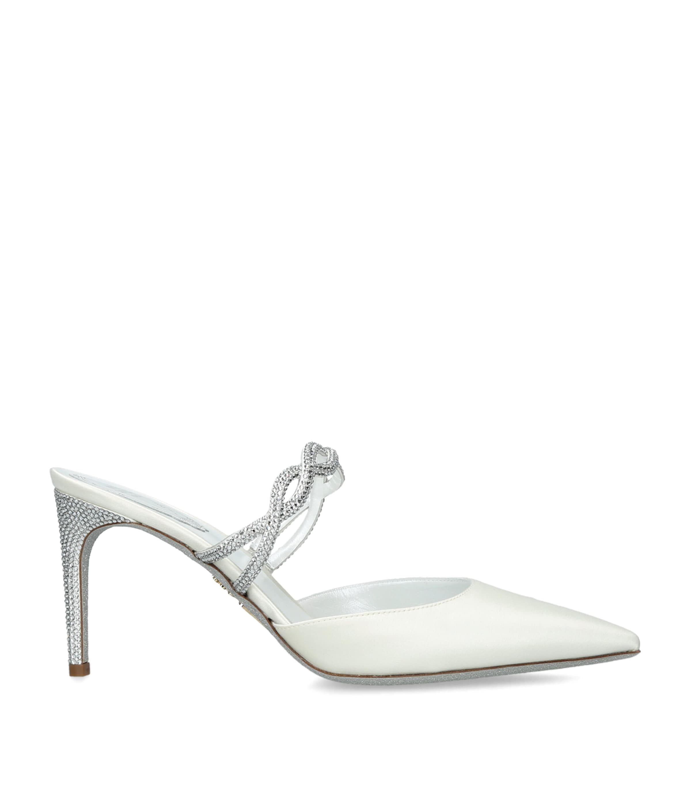 René Caovilla Satin Embellished-Braid Heeled Mules 80 White