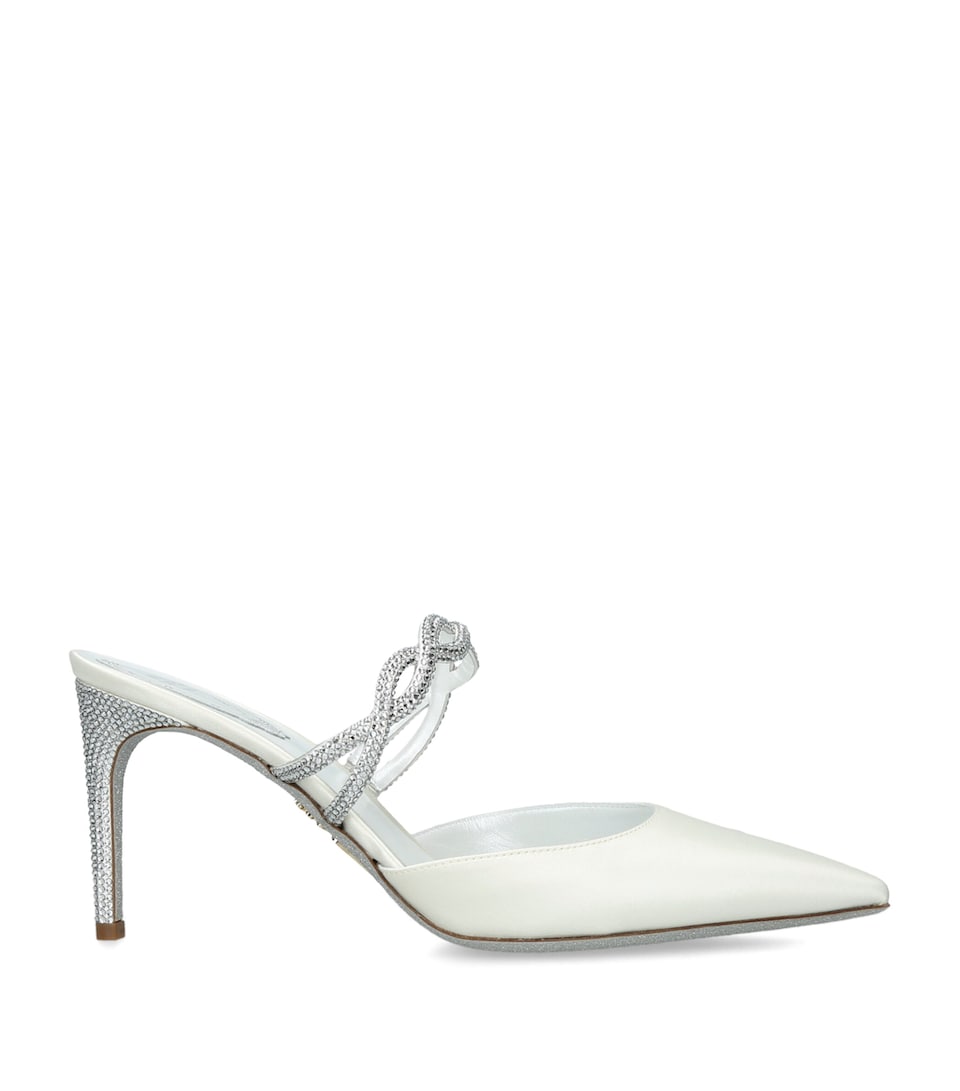 René Caovilla Satin Embellished-Braid Heeled Mules 80 White