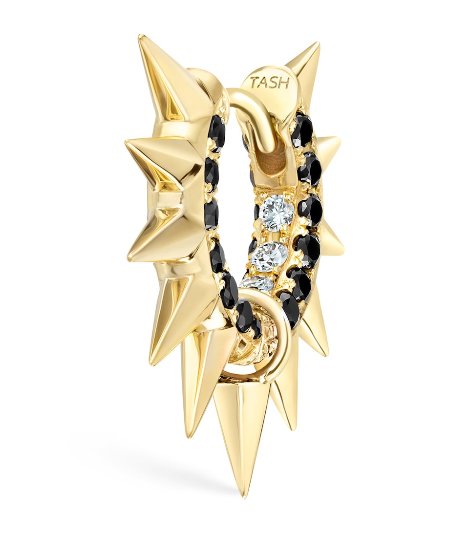 Yellow Gold and Diamond Metal Mohawk Hoop Earring (6.5mm)