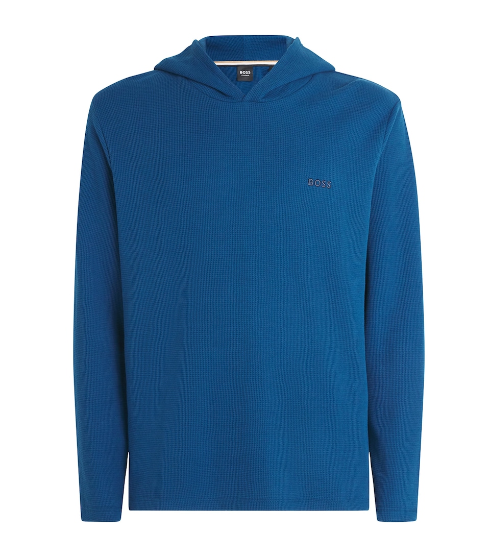 BOSS Mens Waffle-Knit Logo Hoodie Turquoise/aqua