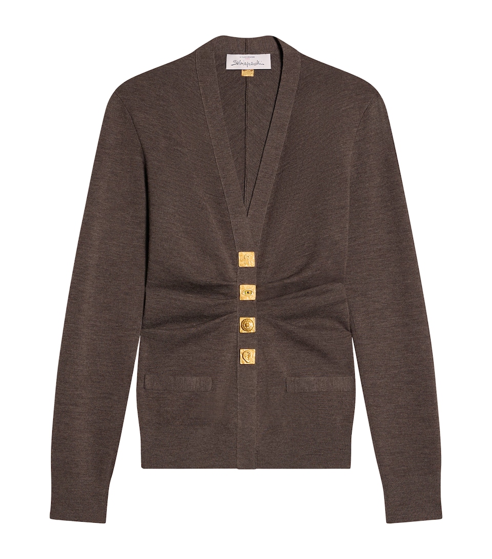 Schiaparelli Womens Wool Draped Cardigan Brown