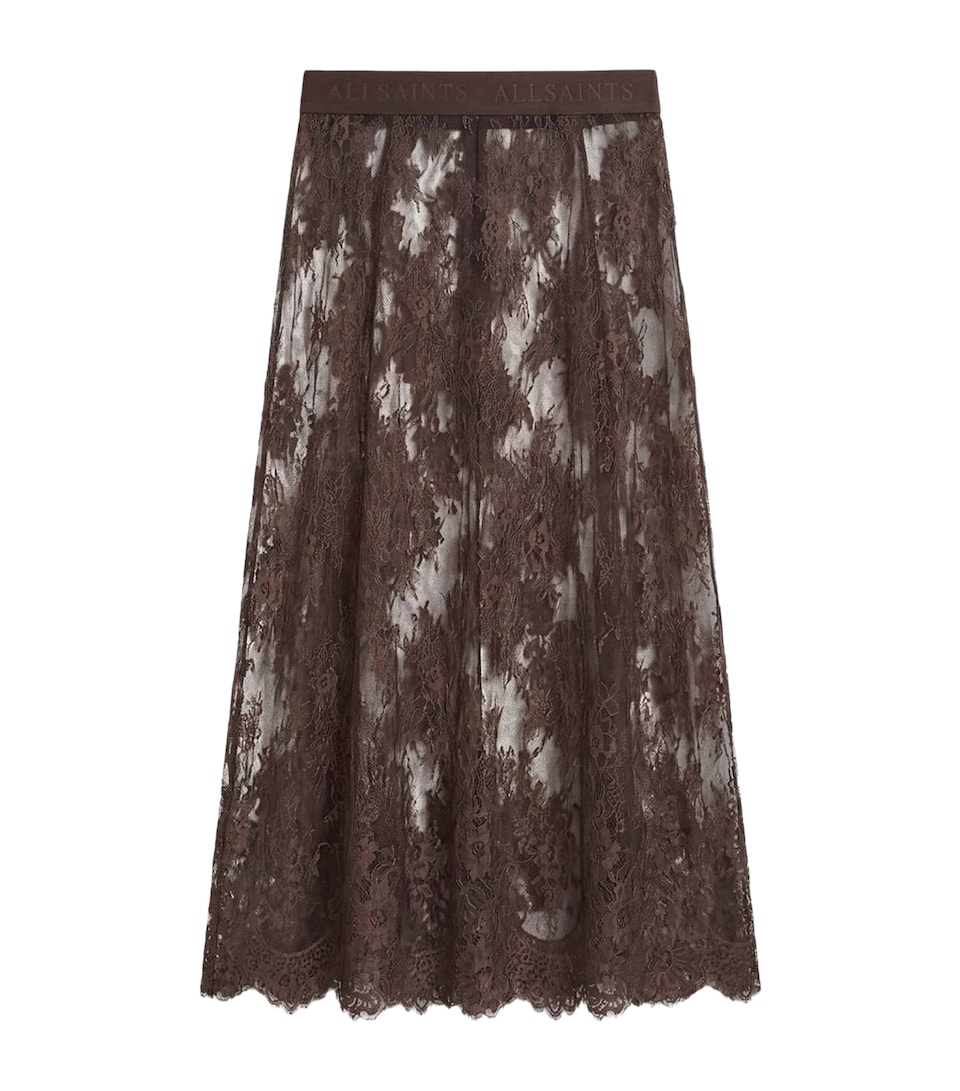 AllSaints Womens Lace Arran Maxi Skirt Bitter Brown
