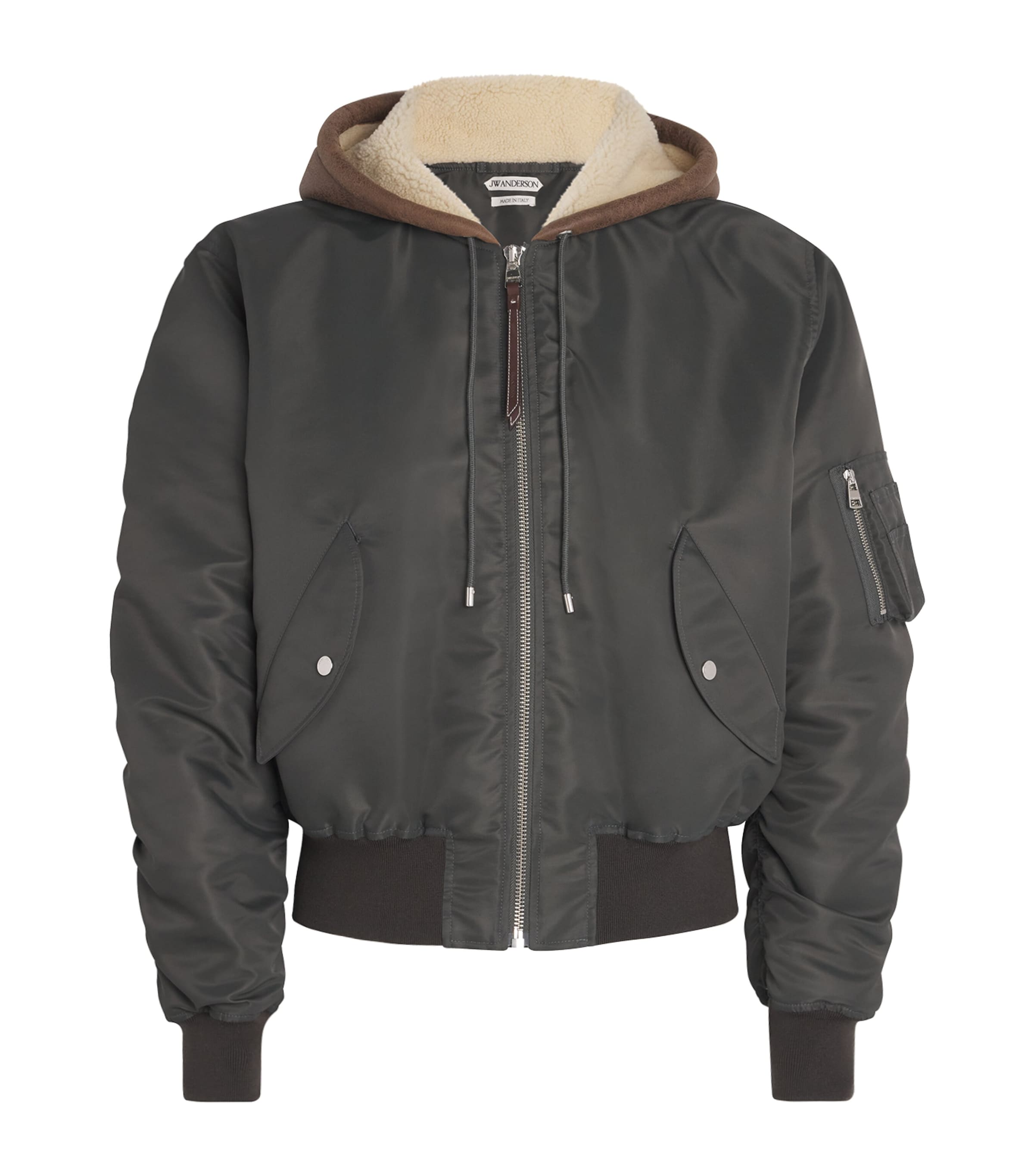 Shearling-Hood Bomber Jacket