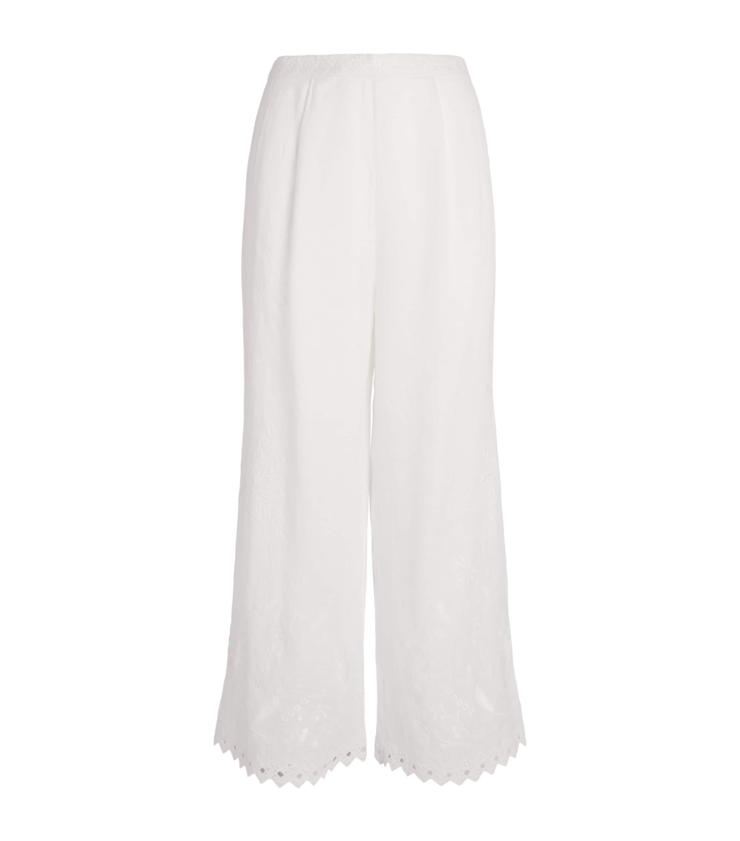 Eres Womens Linen Albatre Embroidered Trousers Lait