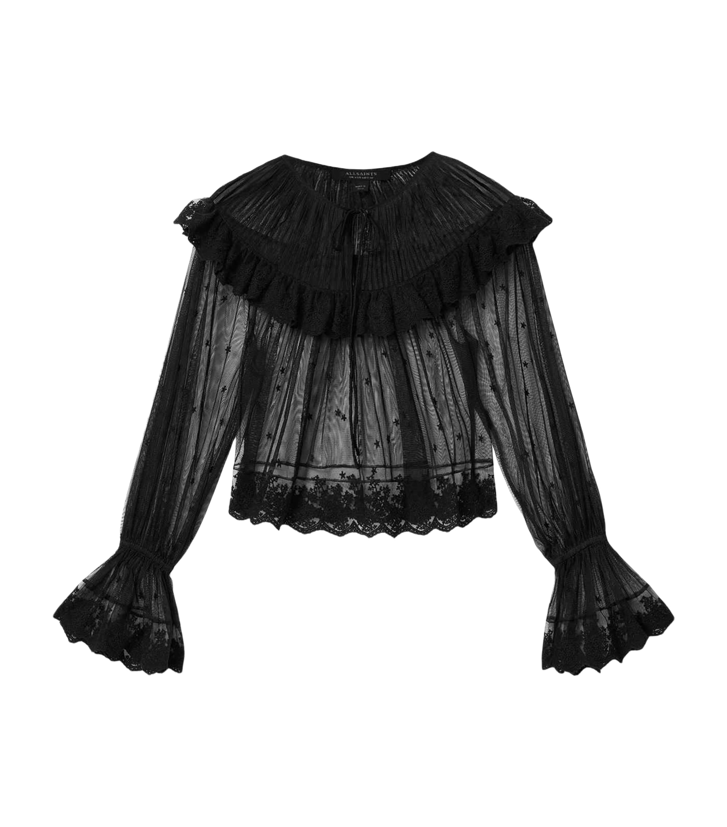 AllSaints Womens Mesh Trixie Blouse Jet Black