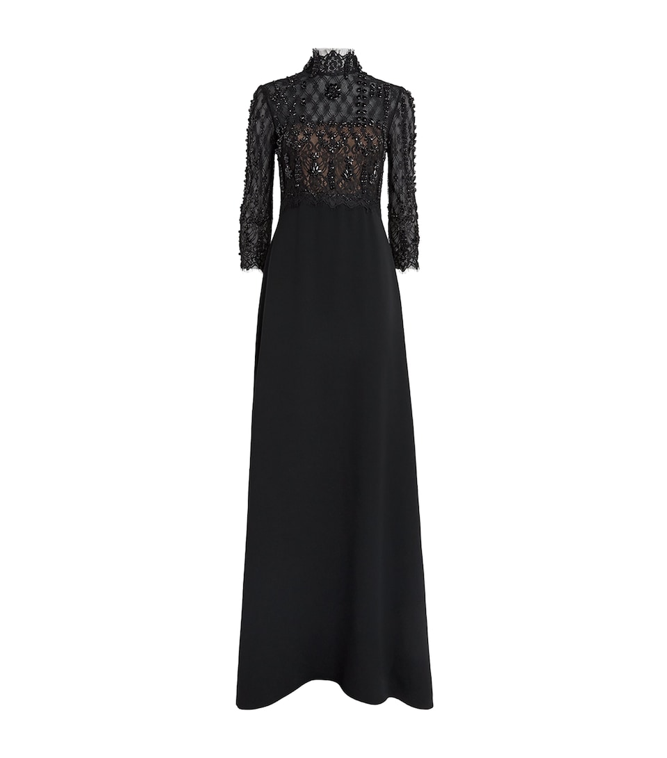 Costarellos Womens Embellished Crepe Brona Gown Black