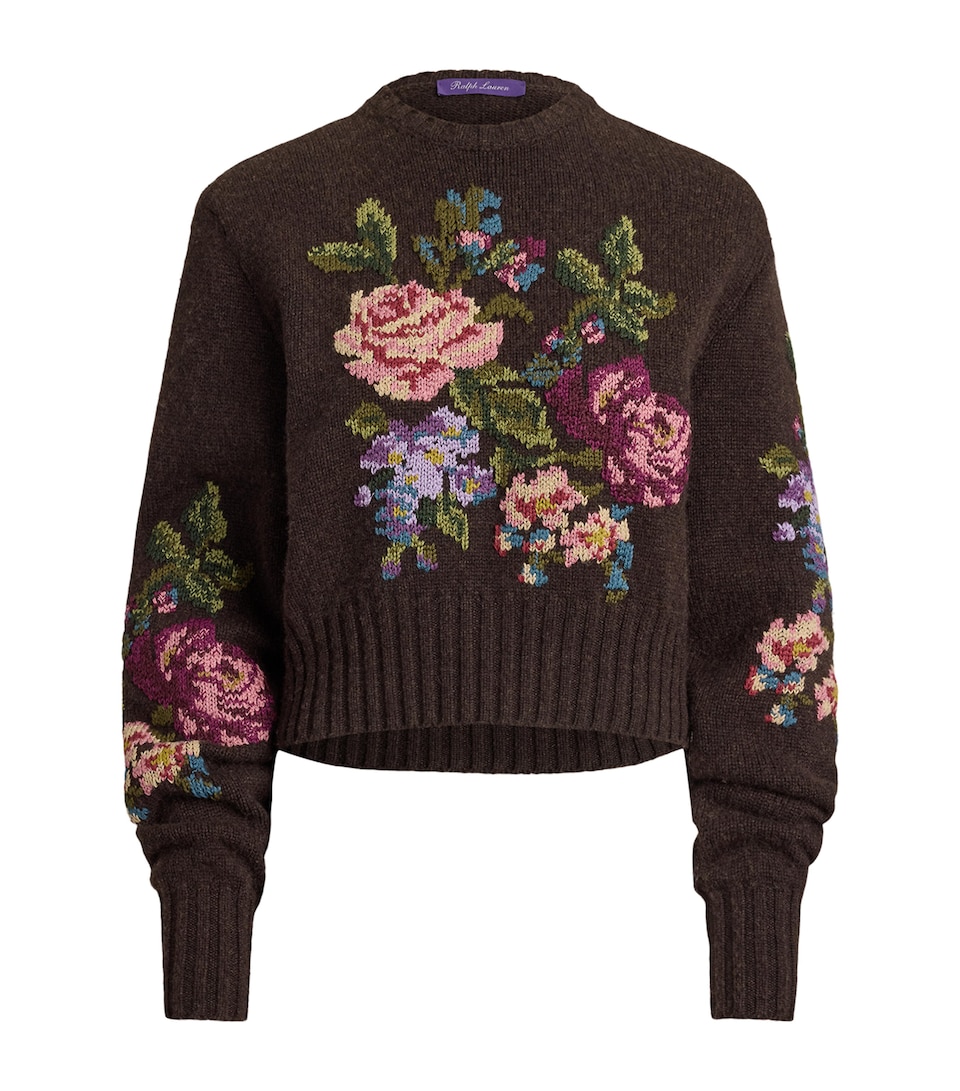 Ralph Lauren Collection Womens Cashmere Floral Intarsia Sweater Choco/luggage Brown