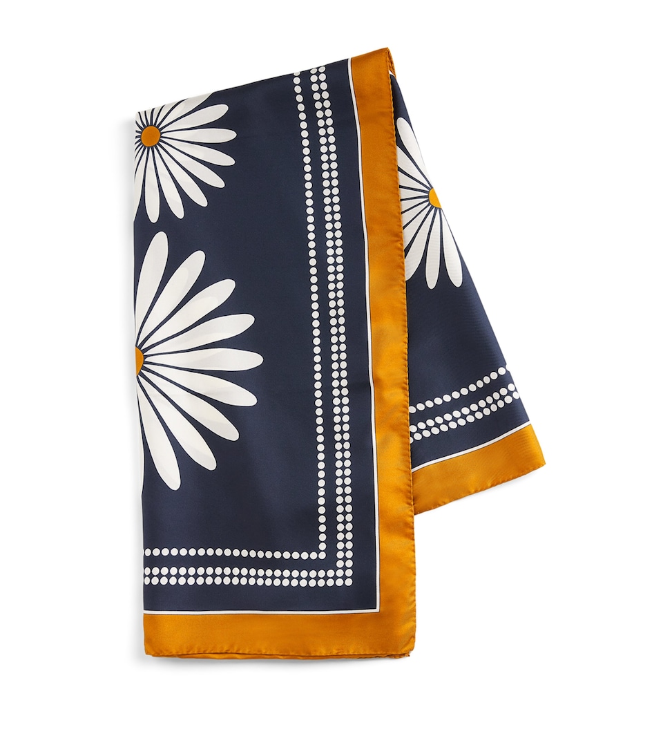 Sandro Paris Silk Floral Print Scarf Deep Blue / Ocher