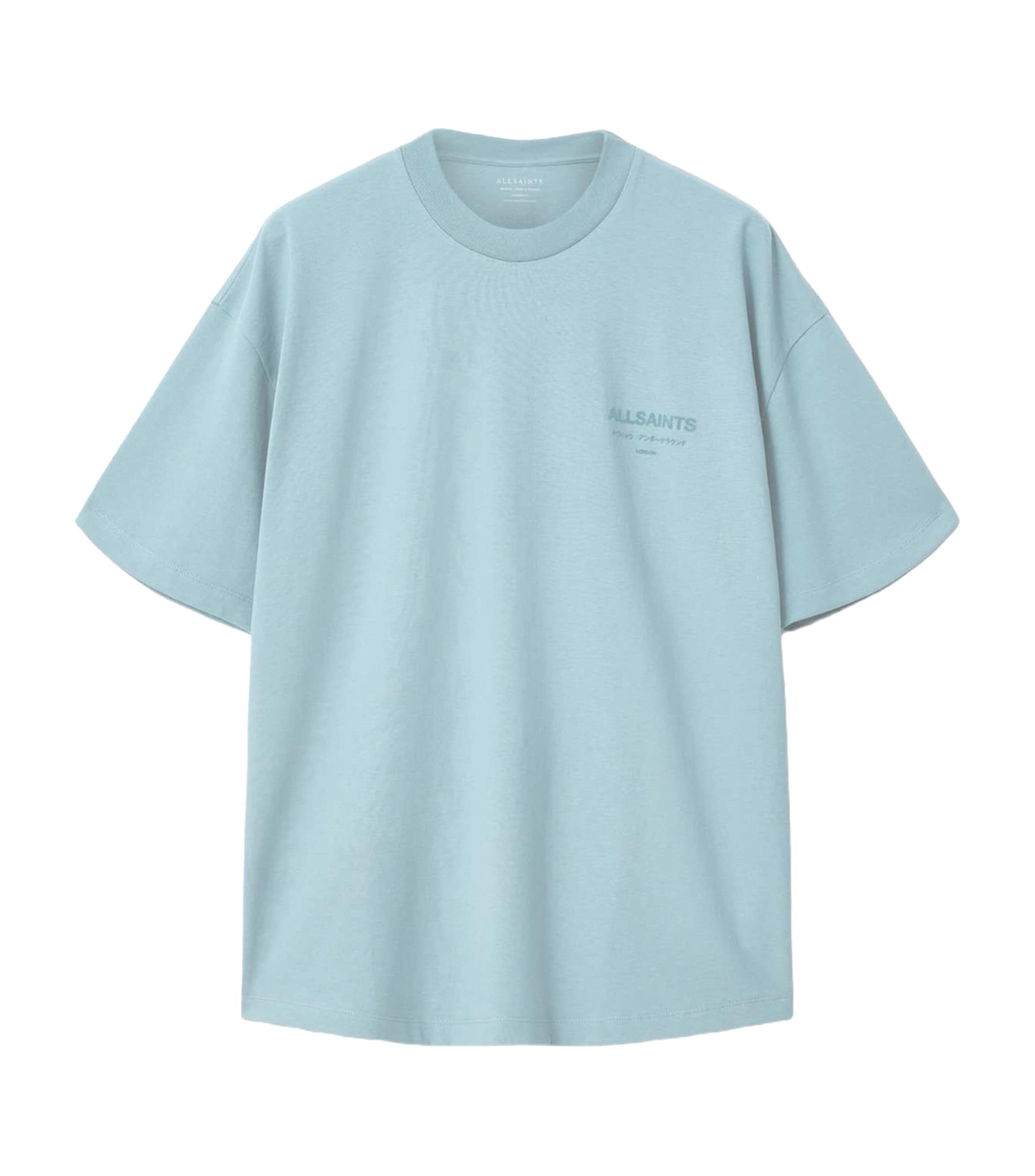 AllSaints Mens Organic Cotton Xander Oversized T-Shirt Salton Blue