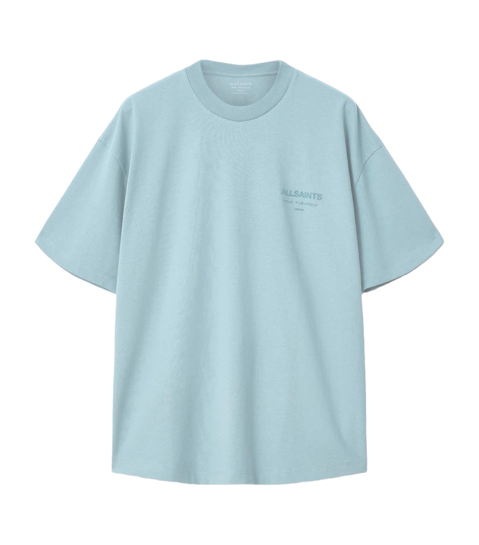 AllSaints Mens Organic Cotton Xander Oversized T-Shirt Salton Blue