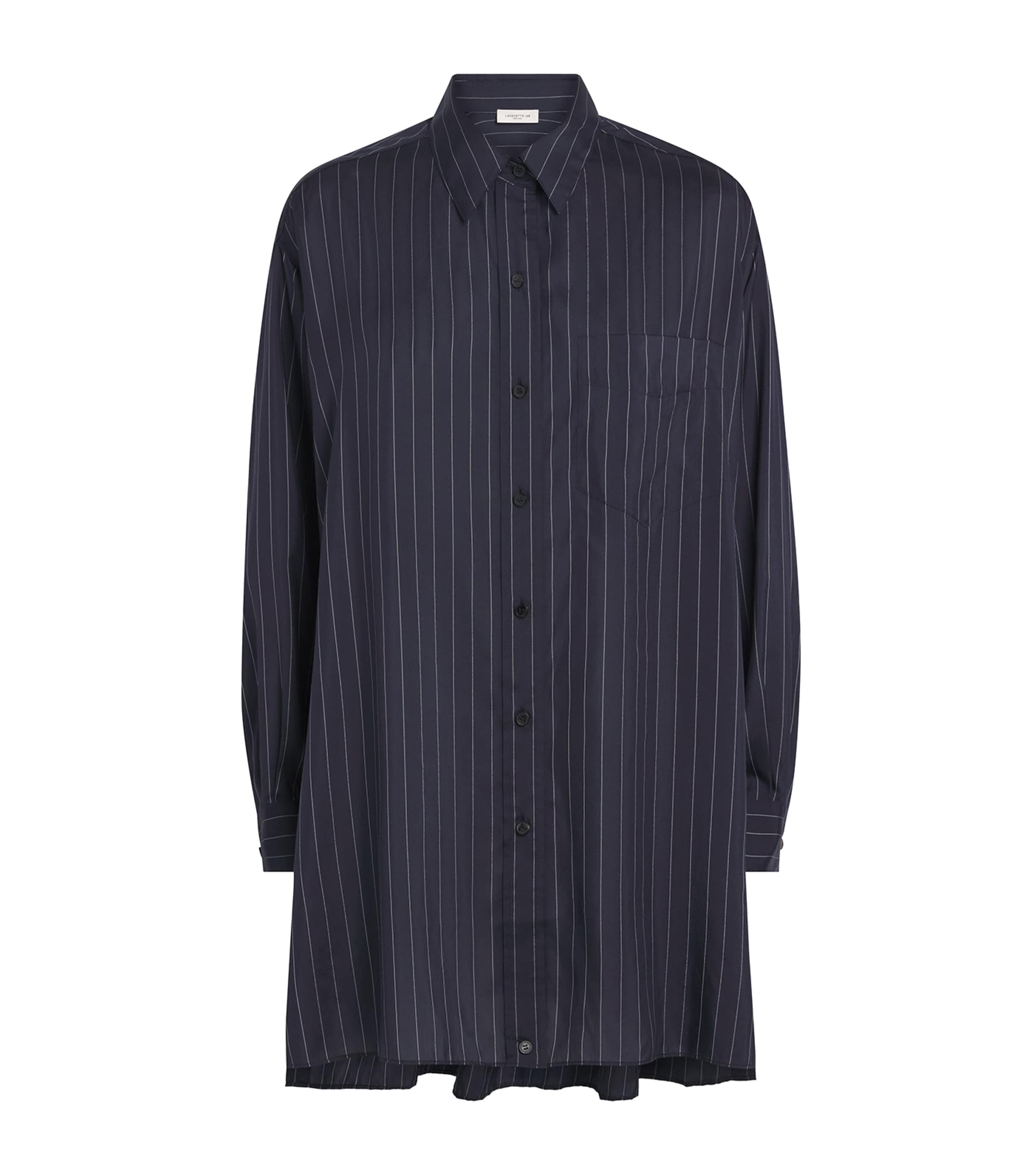Lafayette 148 Womens Silk-Blend Pinstripe Shirt Ink Multi