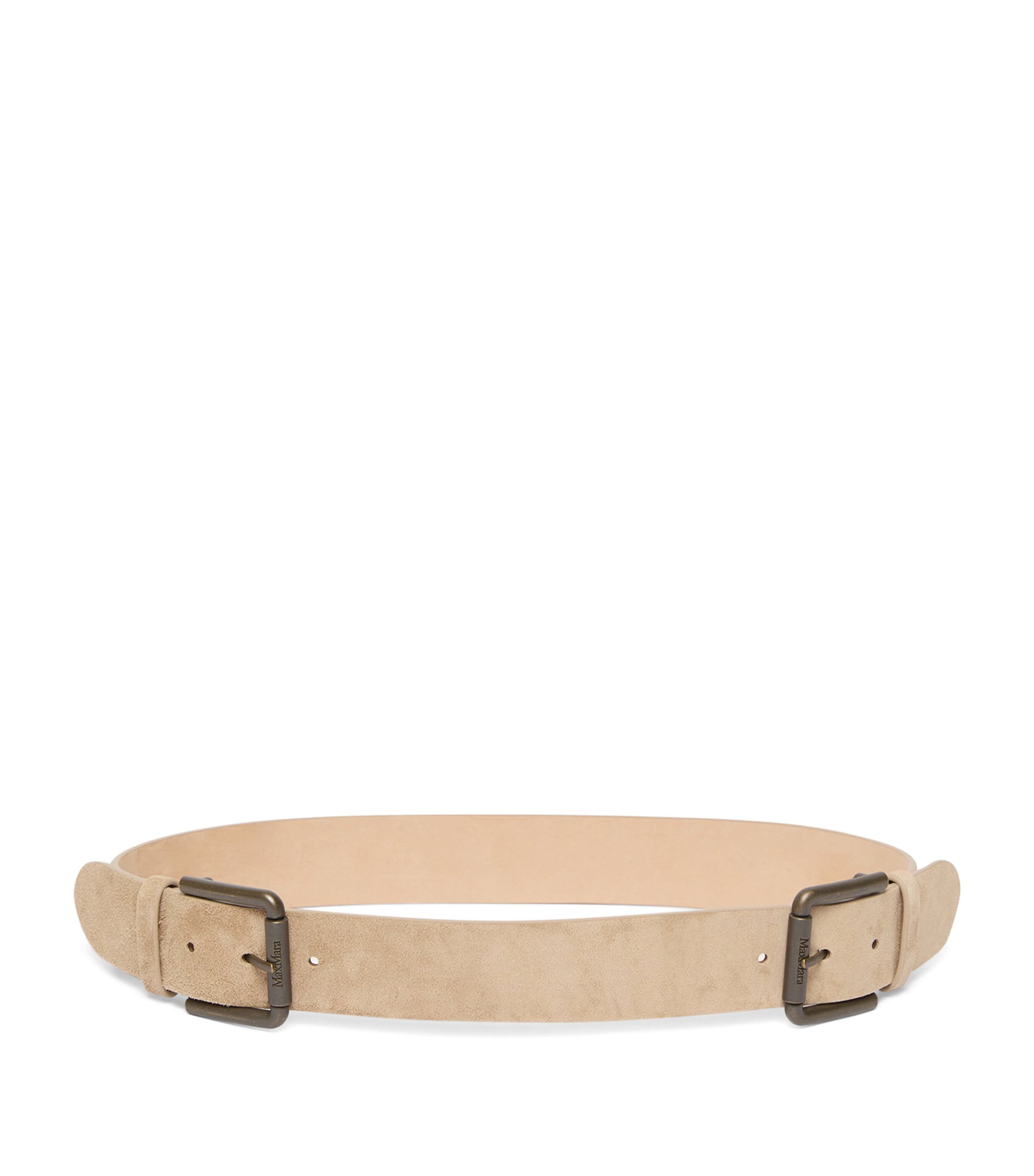 Max Mara Suede Double-Buckle Belt Beige